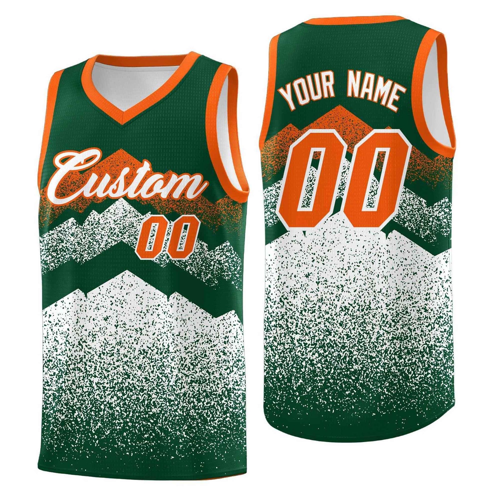 Personalized Youth Basketball Jerseys Green White Gradient Mountain Design Uniforms
