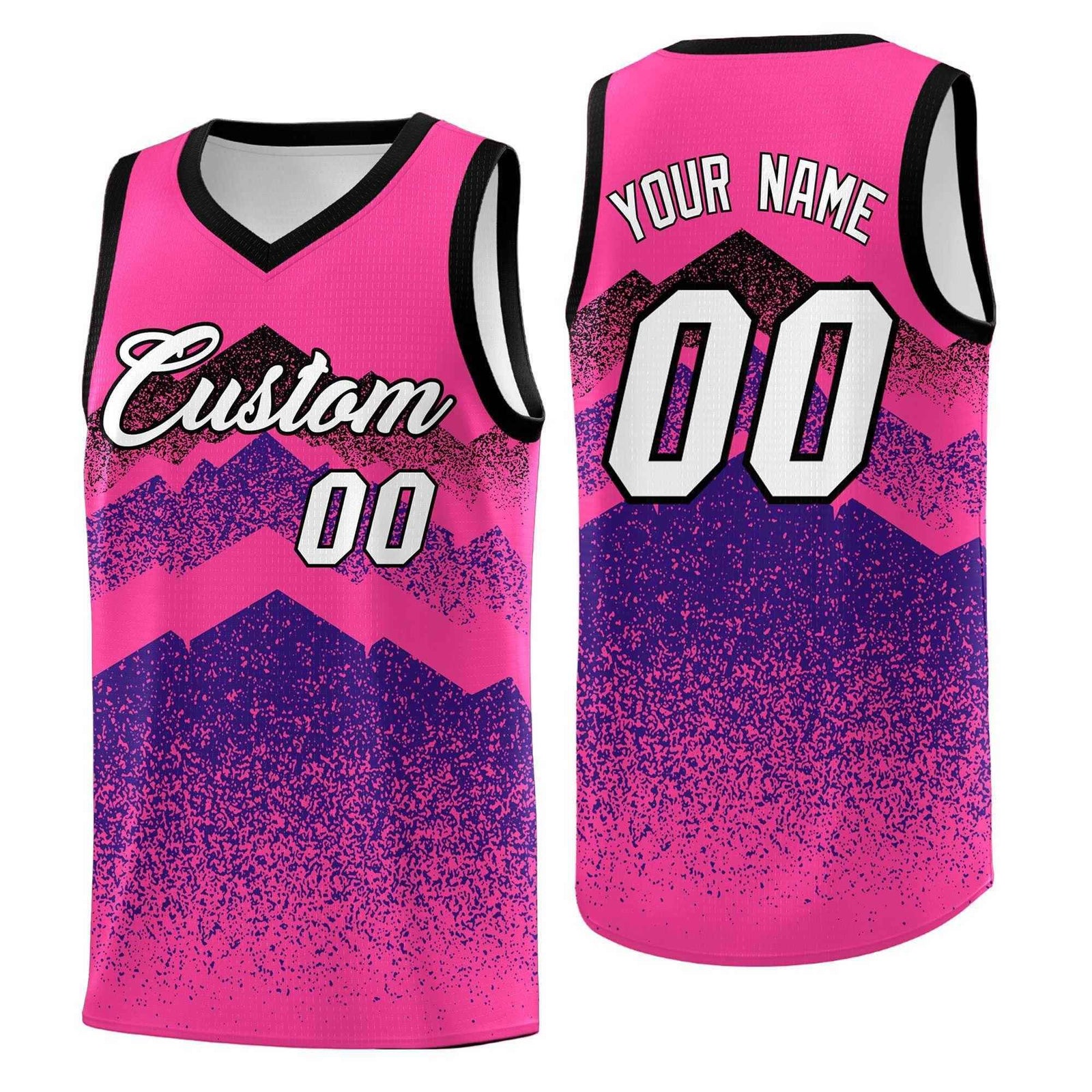 Personalized Youth Basketball Jerseys Pink Purple Gradient Mountain Design Uniforms
