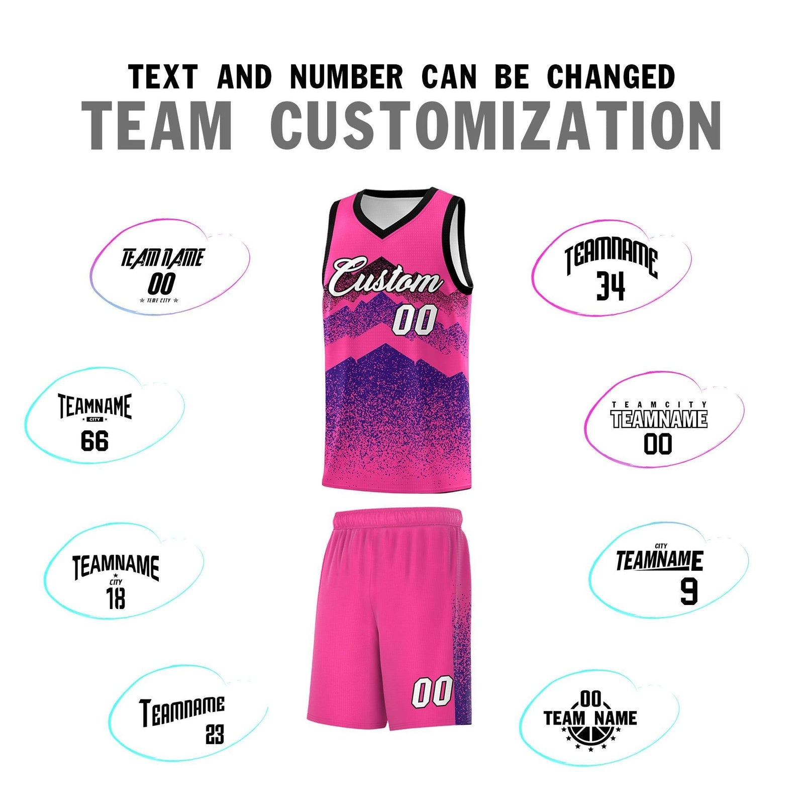 Personalized Youth Basketball Jerseys Pink Purple Gradient Mountain Design Uniforms