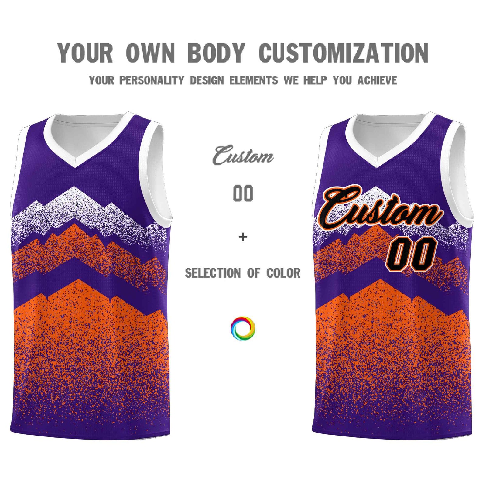 Custom Youth Basketball Jerseys Purple Orange Gradient Mountain Design Uniforms