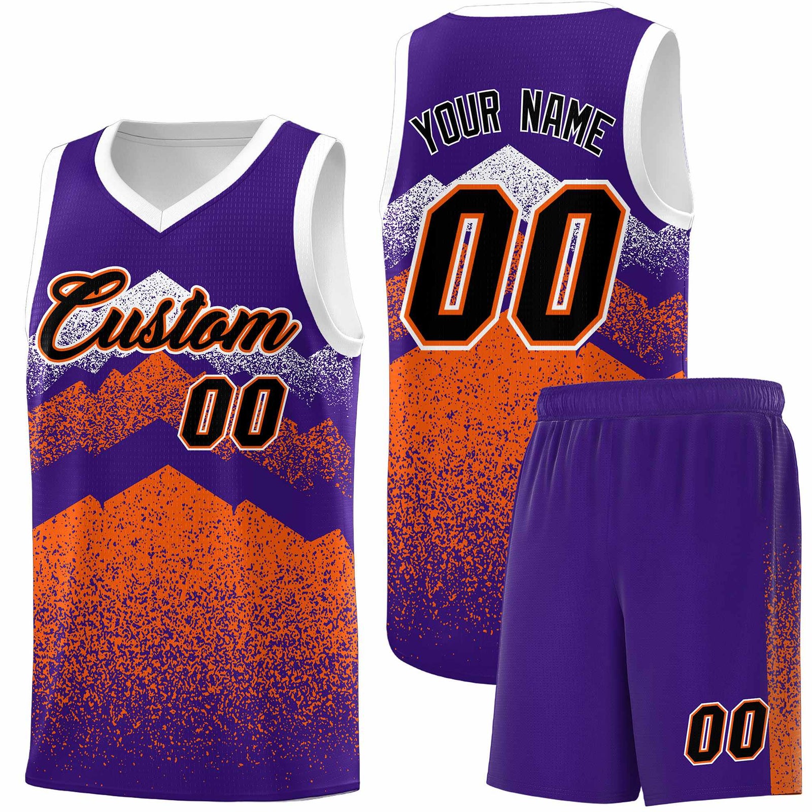Custom Youth Basketball Jerseys Purple Orange Gradient Mountain Design Uniforms
