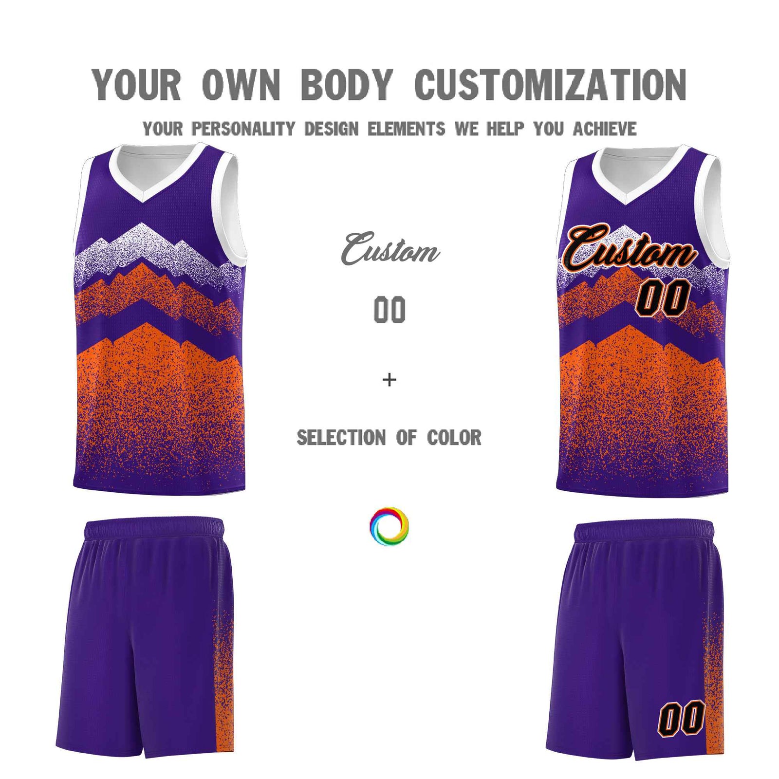 Custom Youth Basketball Jerseys Purple Orange Gradient Mountain Design Uniforms
