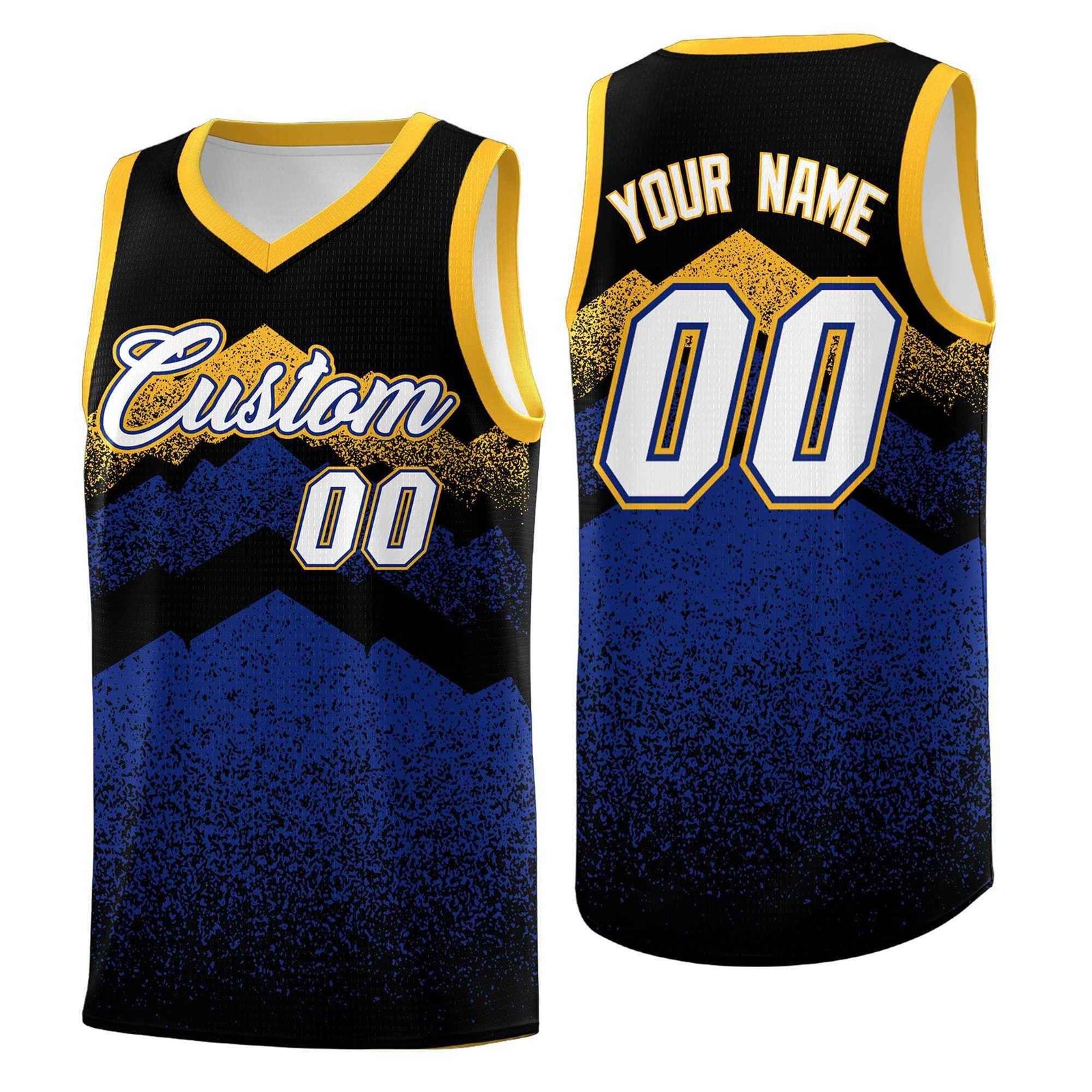 Personalized Youth Basketball Jerseys Black Royal Gradient Mountain Design Uniforms