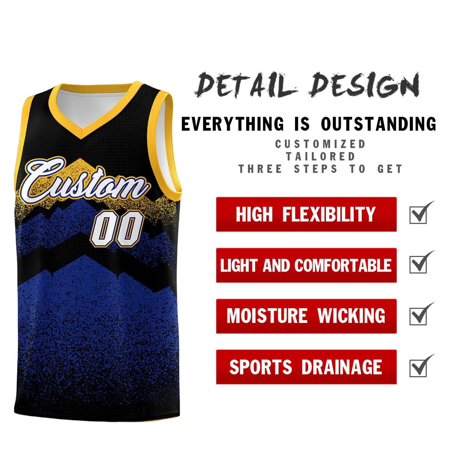 Personalized Youth Basketball Jerseys Black Royal Gradient Mountain Design Uniforms