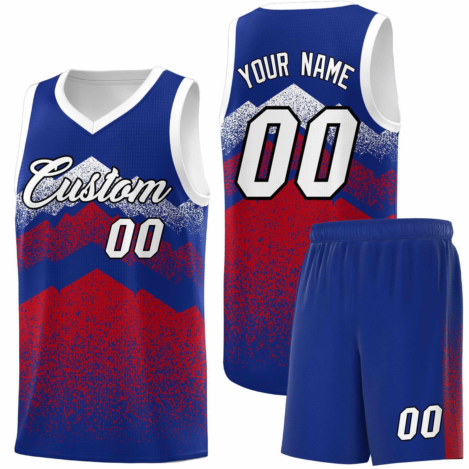 Personalized Youth Basketball Jerseys Royal Red Gradient Mountain Design Uniforms