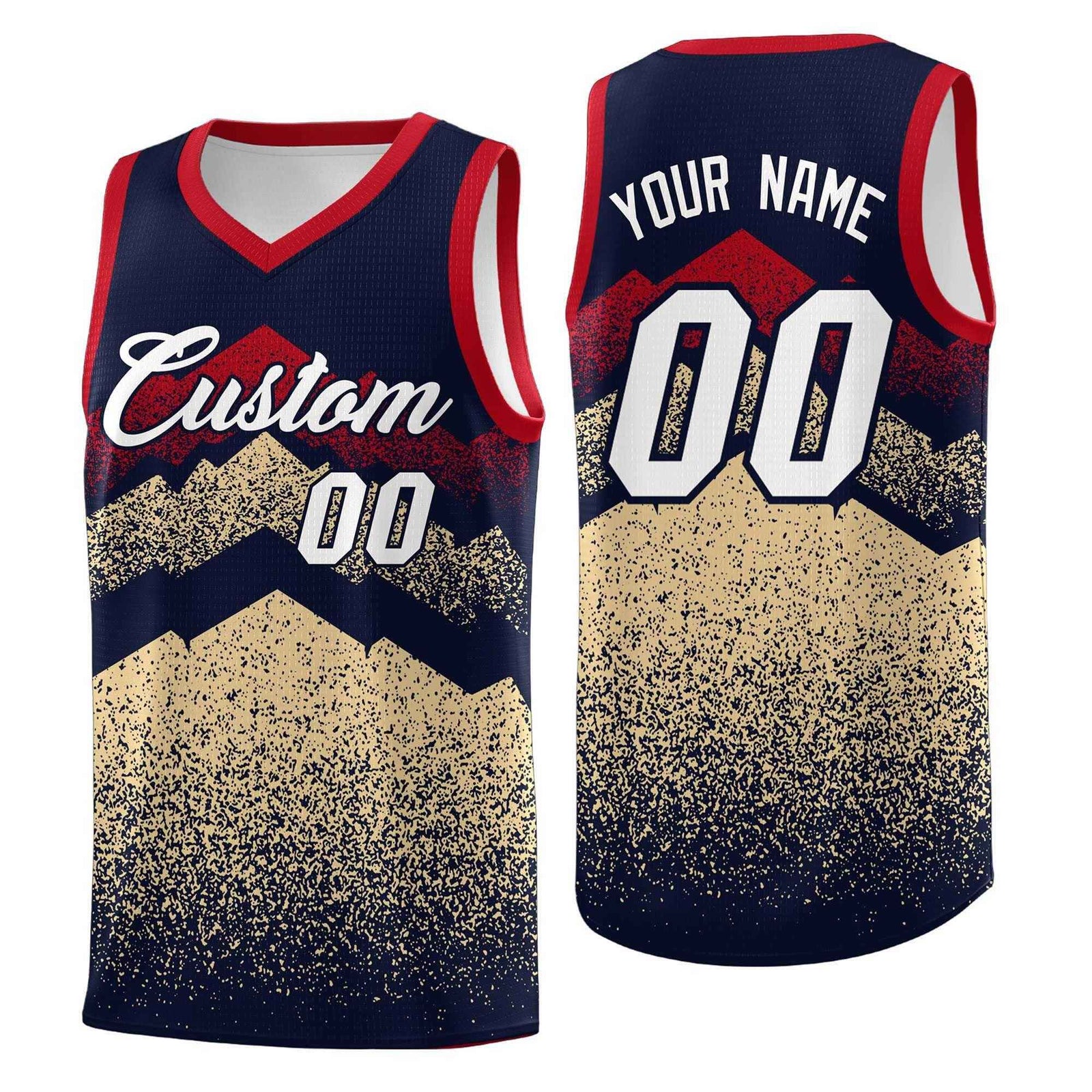 Personalized Youth Basketball Jerseys Navy Khaki Gradient Mountain Design Uniforms