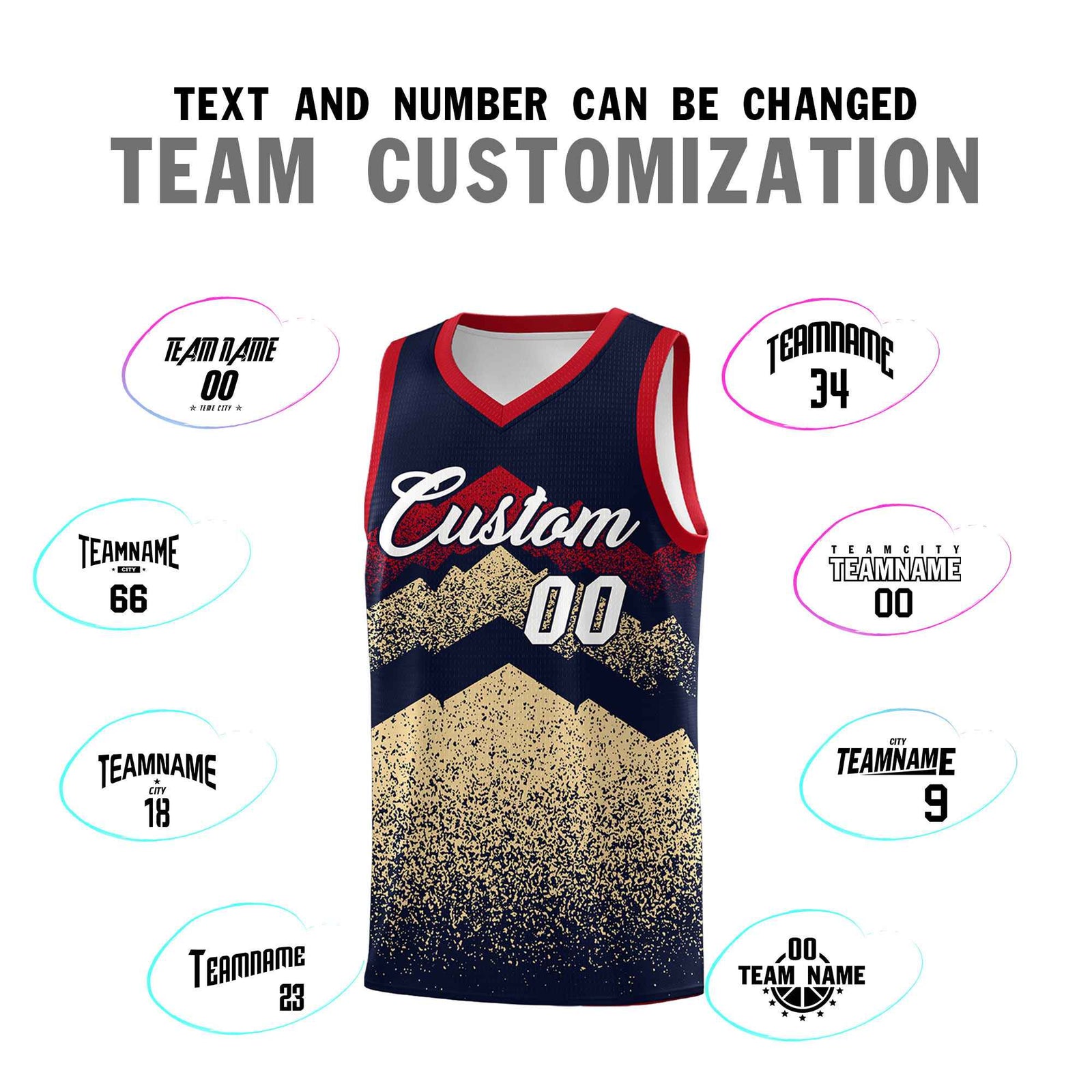 Personalized Youth Basketball Jerseys Navy Khaki Gradient Mountain Design Uniforms