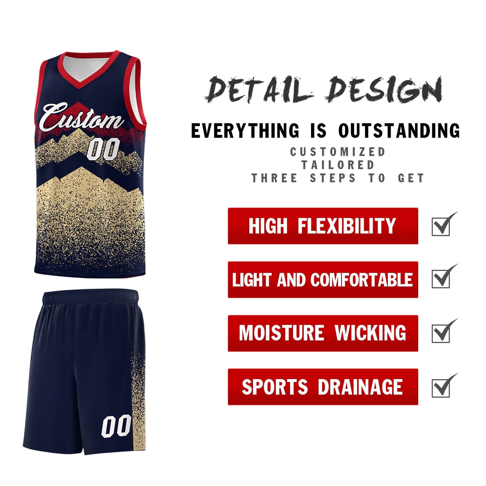 Personalized Youth Basketball Jerseys Navy Khaki Gradient Mountain Design Uniforms