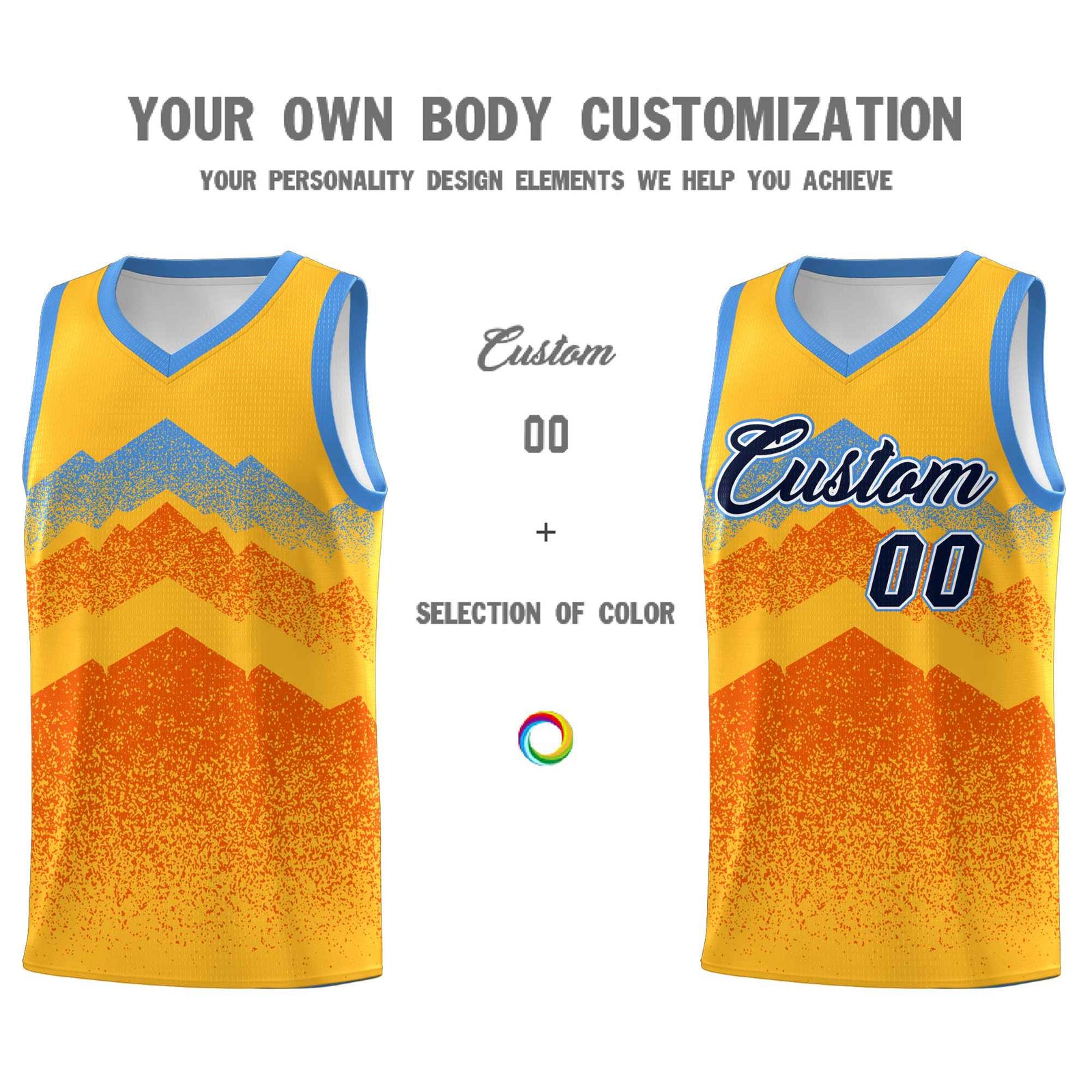 Custom Youth Basketball Jerseys Gold Orange Gradient Mountain Design Uniforms