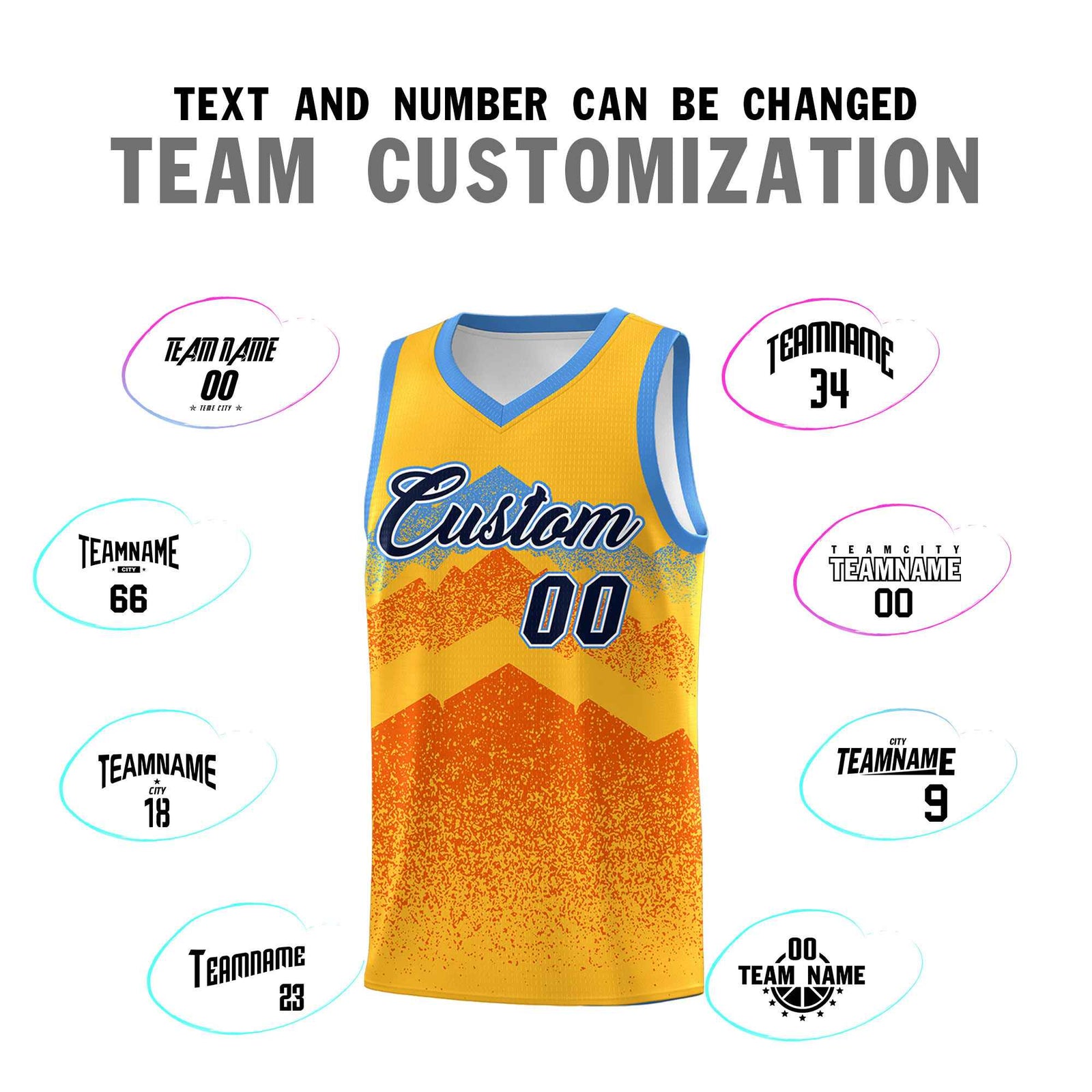 Custom Youth Basketball Jerseys Gold Orange Gradient Mountain Design Uniforms