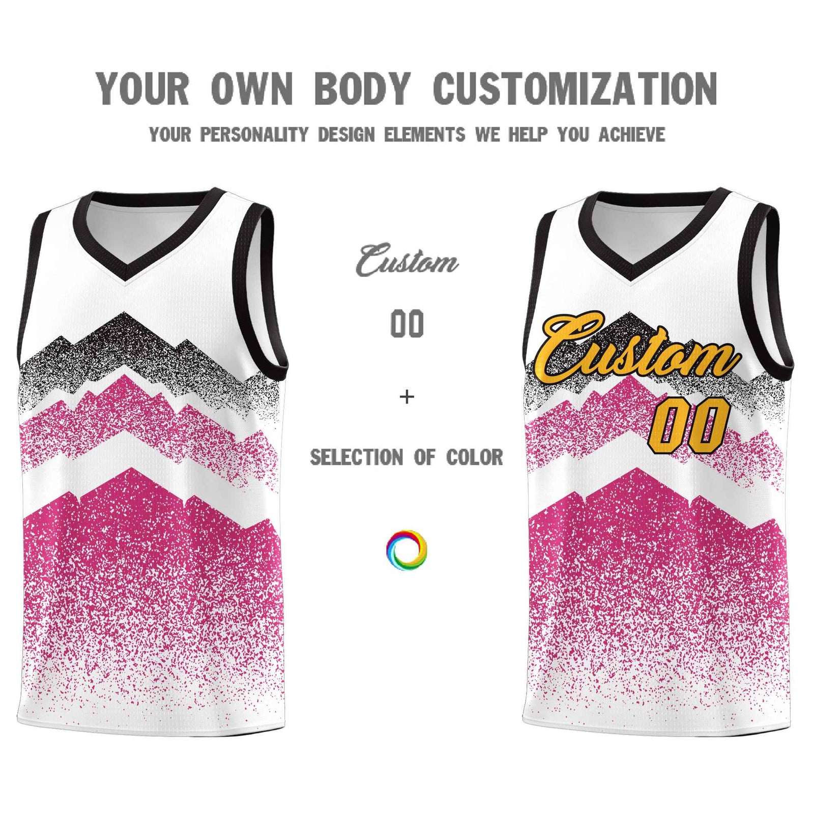 Personalized Youth Basketball Jerseys White Rose Red Gradient Mountain Design Uniforms
