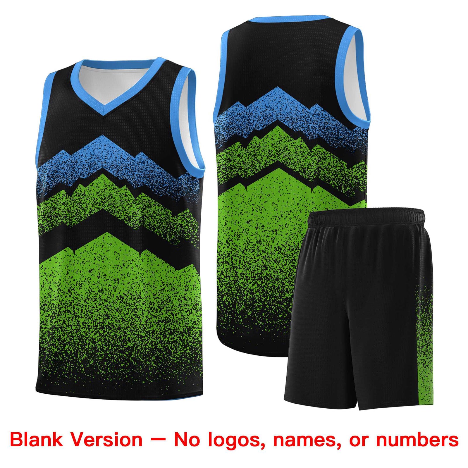 Personalized Youth Basketball Jerseys Black Green Gradient Mountain Design Uniforms