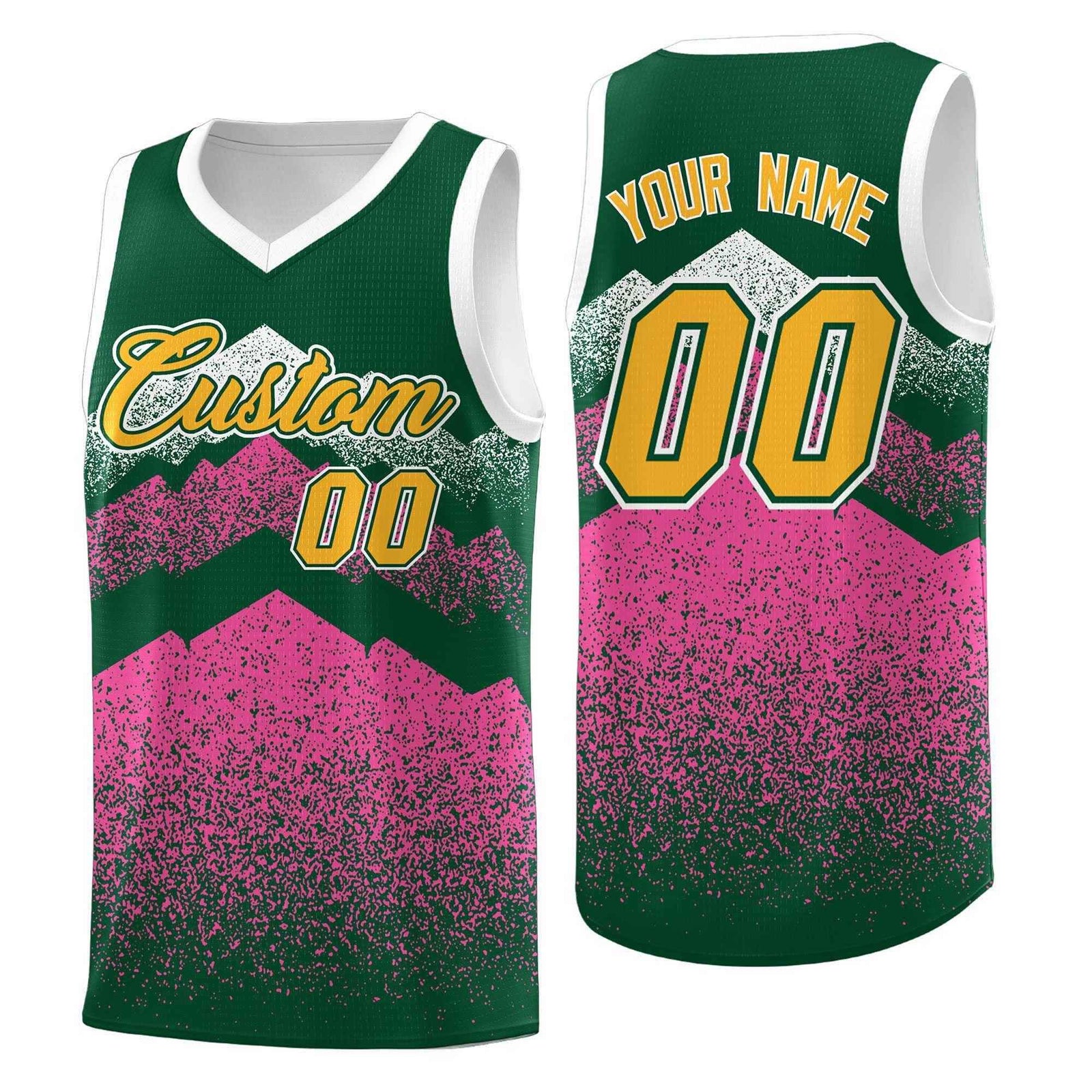 Custom Youth Basketball Jerseys Green Pink Gradient Mountain Design Uniforms
