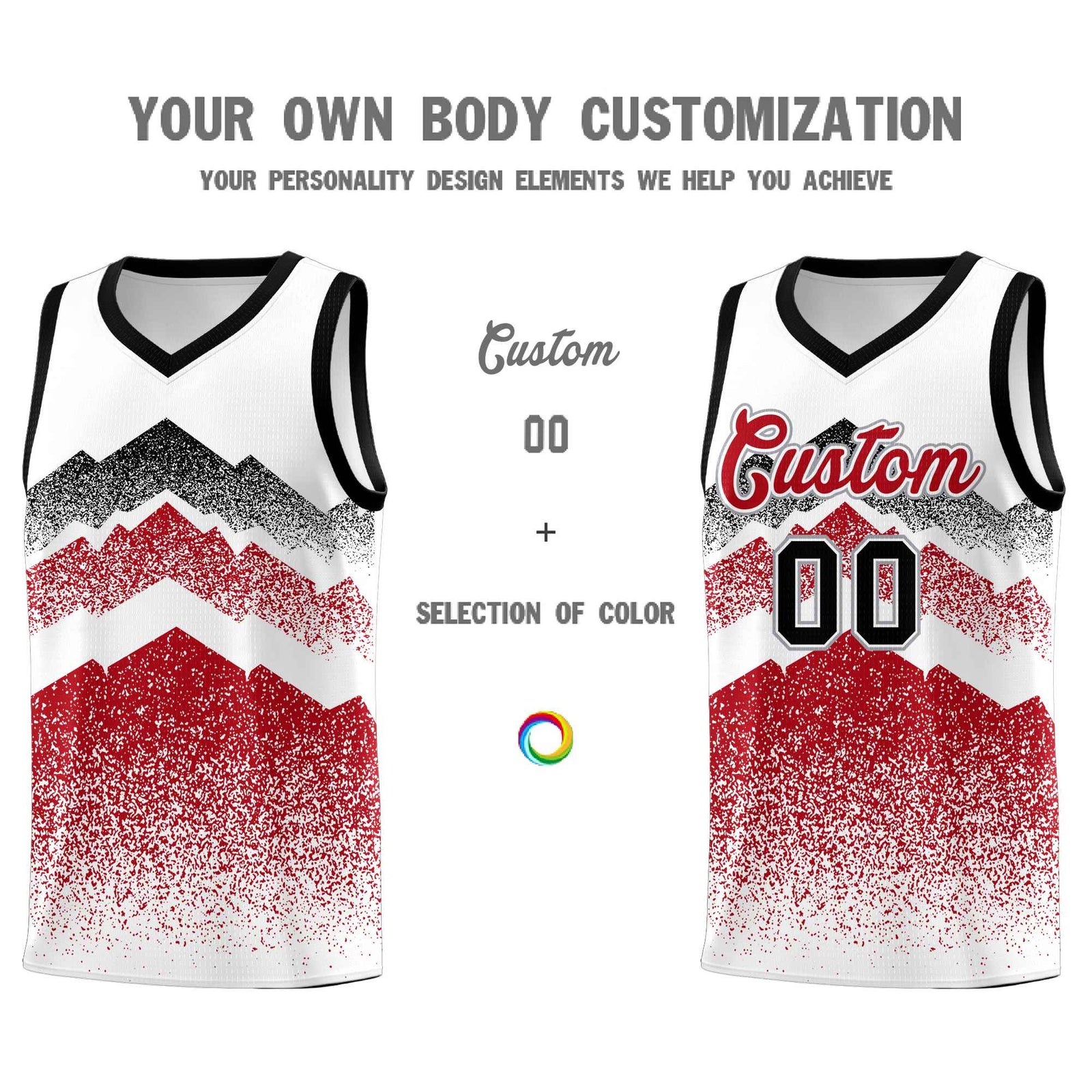 Personalized Youth Basketball Jerseys White Red Gradient Mountain Design Uniforms