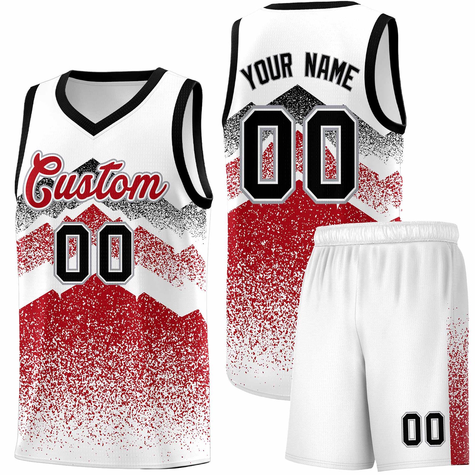 Personalized Youth Basketball Jerseys White Red Gradient Mountain Design Uniforms