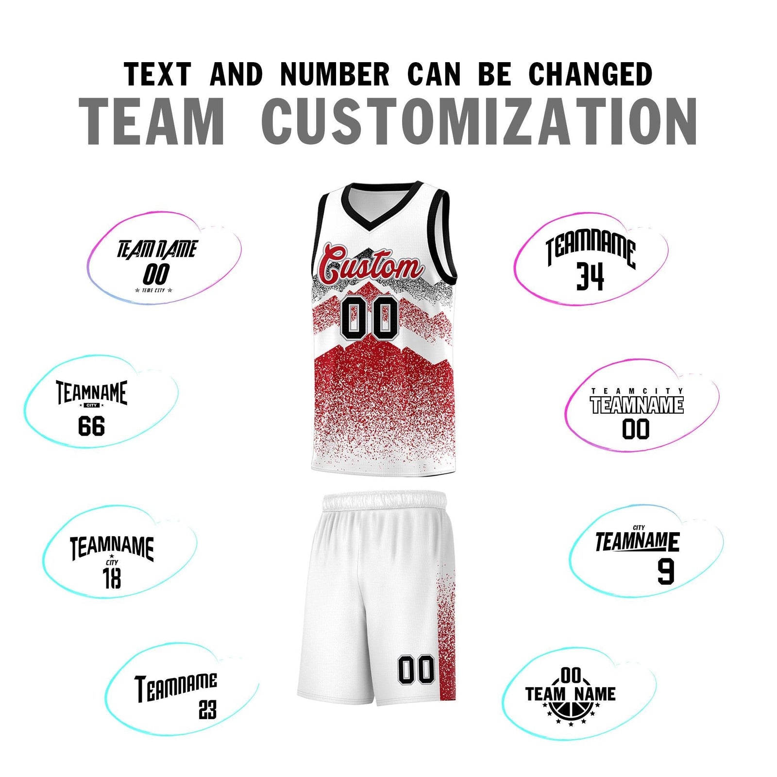Personalized Youth Basketball Jerseys White Red Gradient Mountain Design Uniforms