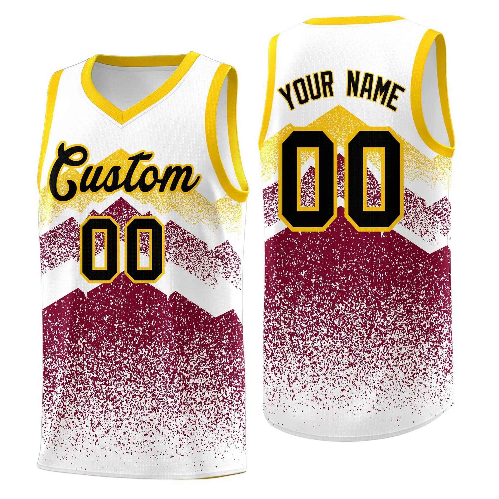 Personalized Youth Basketball Jerseys White Crimson Gradient Mountain Design Uniforms