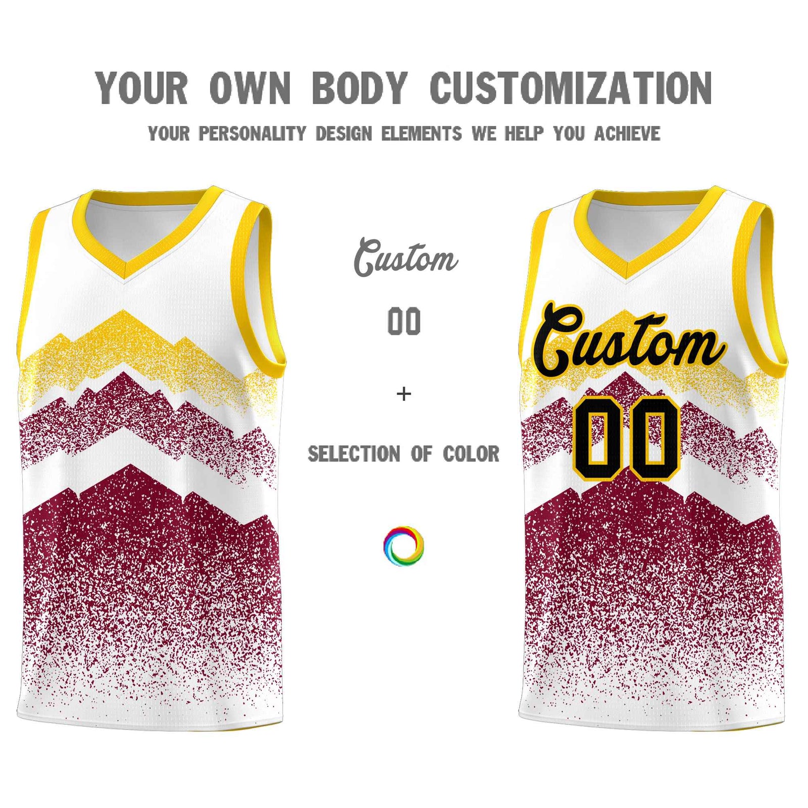 Personalized Youth Basketball Jerseys White Crimson Gradient Mountain Design Uniforms