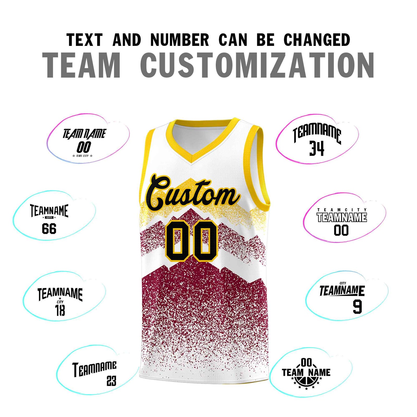 Personalized Youth Basketball Jerseys White Crimson Gradient Mountain Design Uniforms