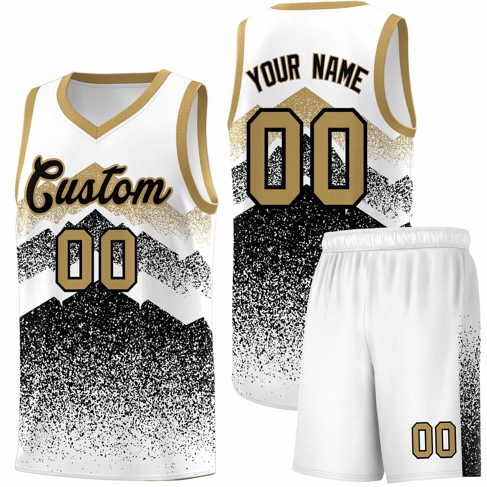 Custom Youth Basketball Jerseys White Black Gradient Mountain Design Uniforms