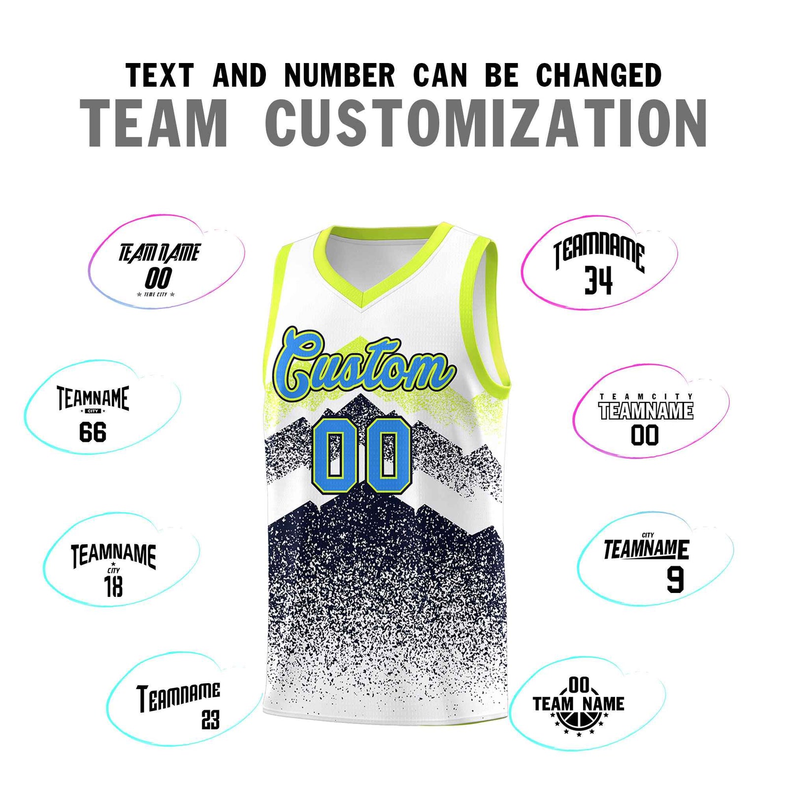 Personalized Youth Basketball Jerseys White Navy Gradient Mountain Design Uniforms