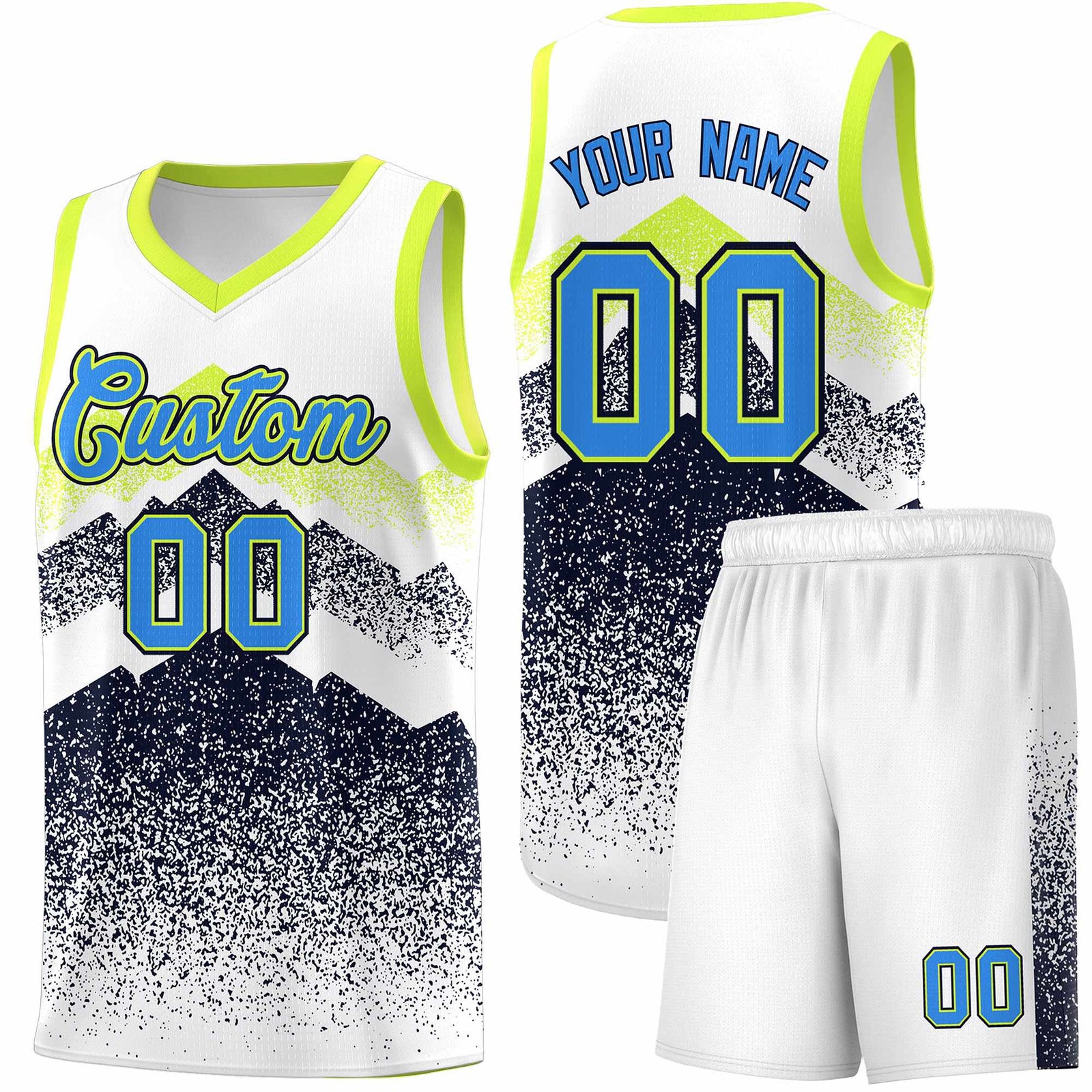 Personalized Youth Basketball Jerseys White Navy Gradient Mountain Design Uniforms