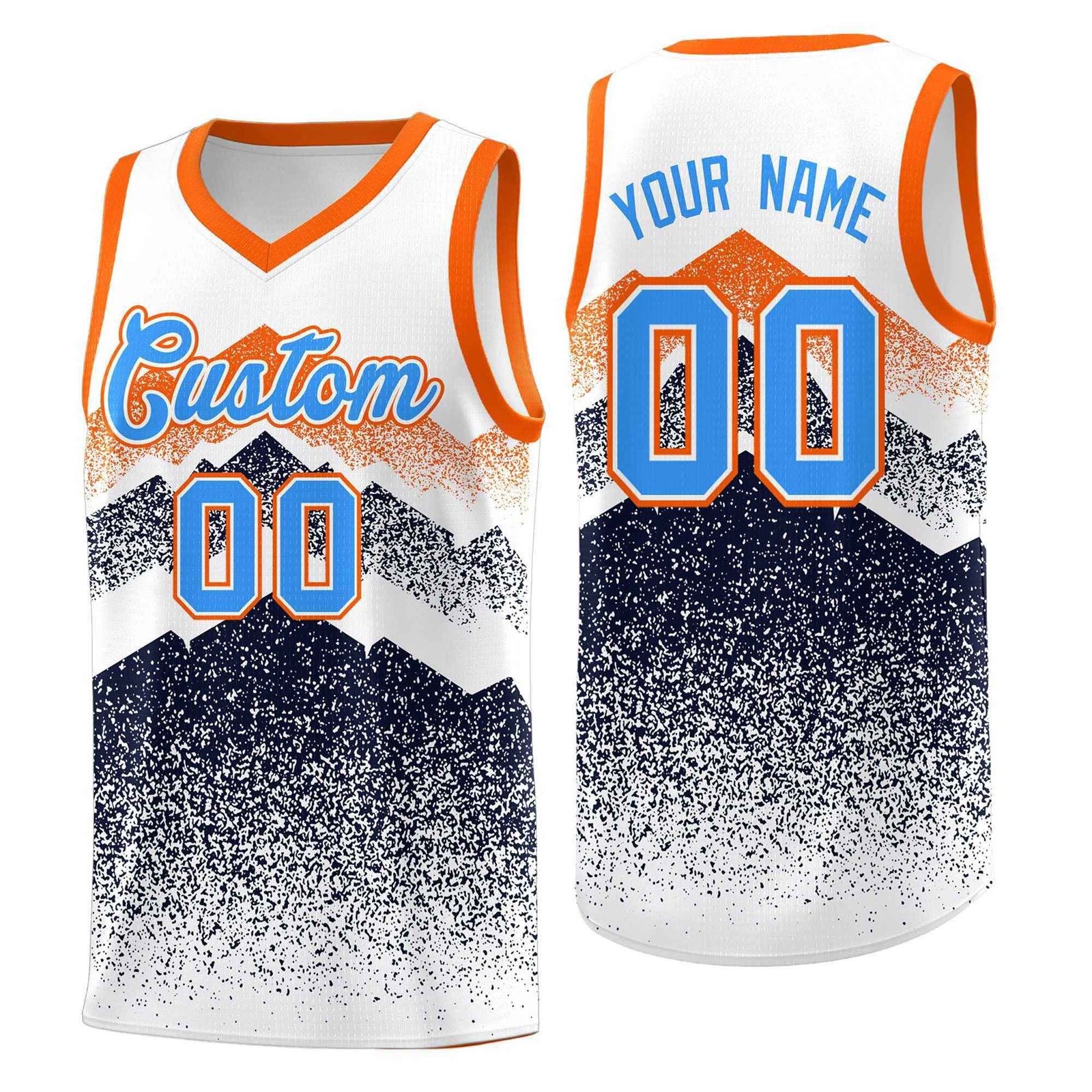 Personalized Youth Basketball Jerseys White Navy Gradient Mountain Design Uniforms