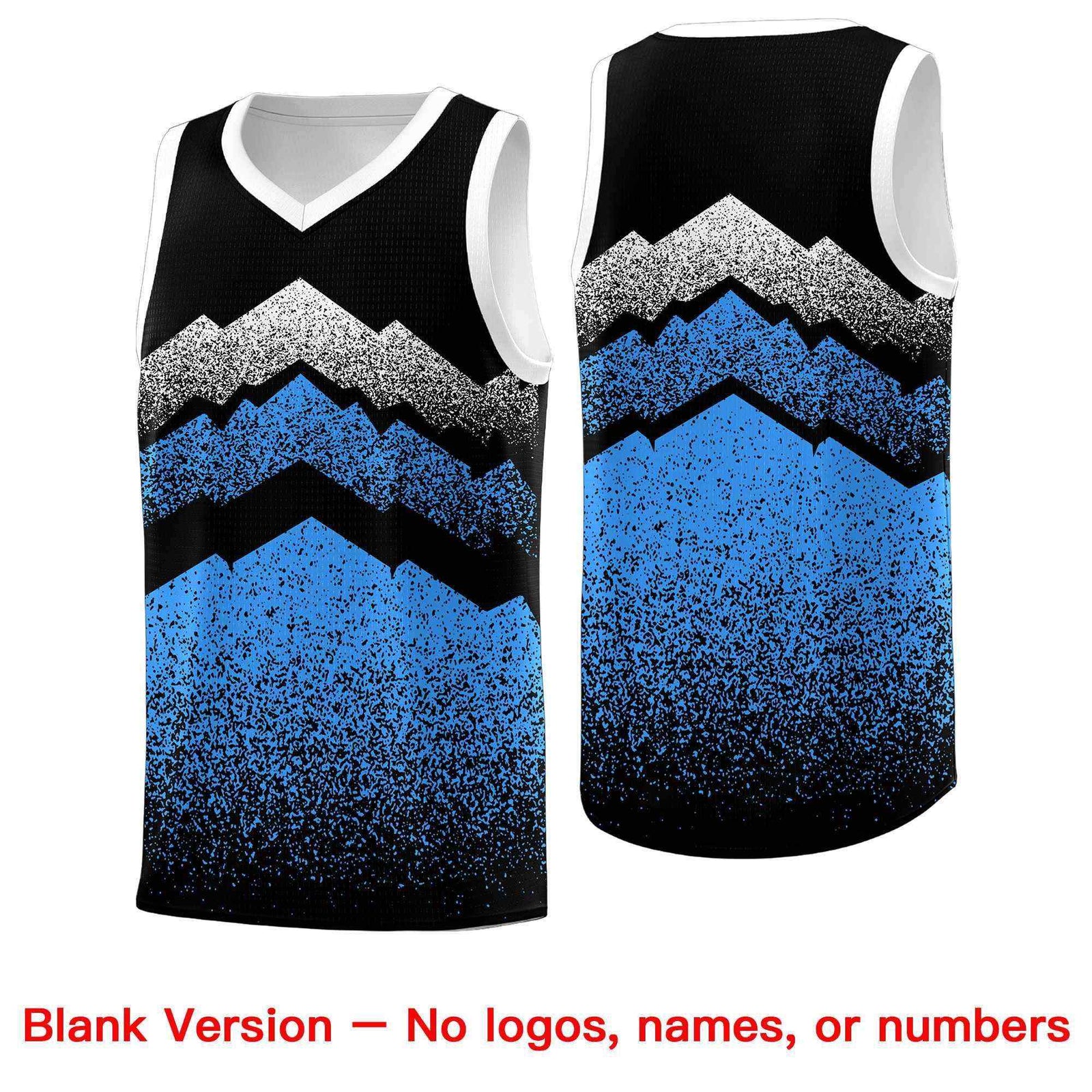 Personalized Youth Basketball Jerseys Black Powder Blue Gradient Mountain Design Uniforms