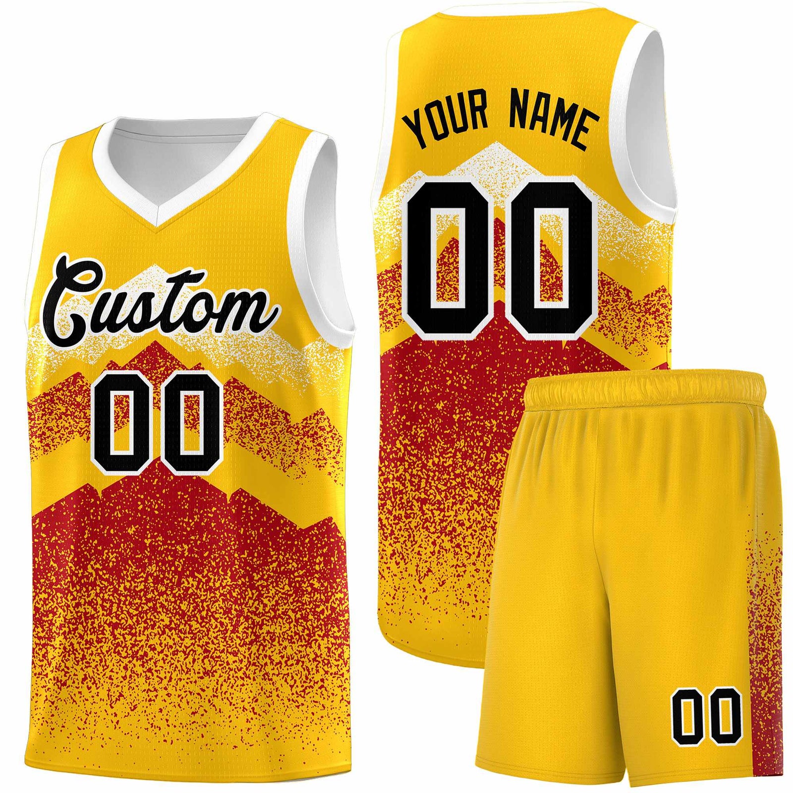 Personalized Youth Basketball Jerseys Gold Red Gradient Mountain Design Uniforms