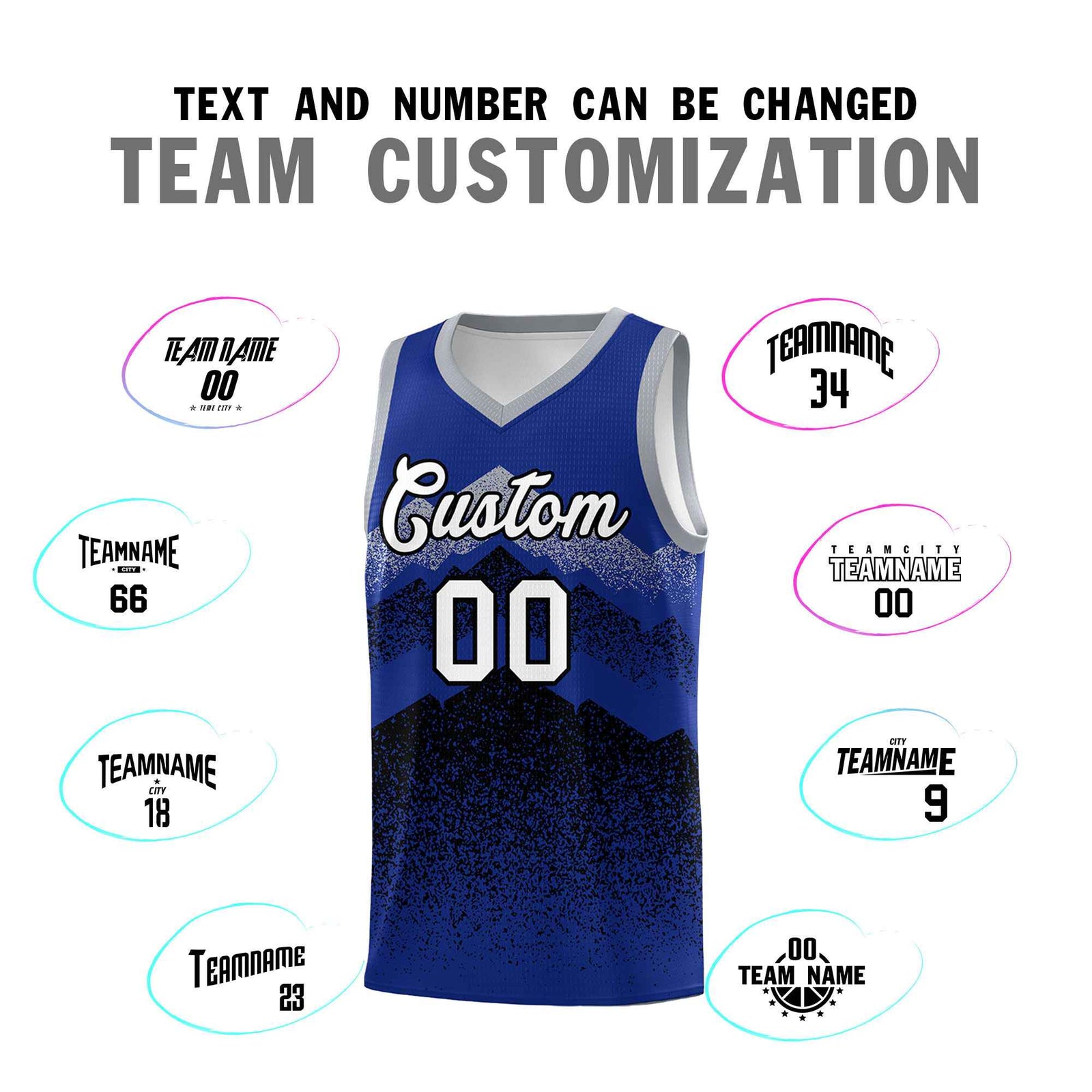 Personalized Youth Basketball Jerseys Royal Black Gradient Mountain Design Uniforms