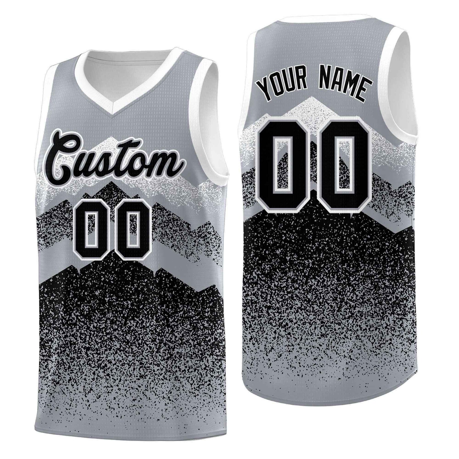 Personalized Youth Basketball Jerseys Gray Black Gradient Mountain Design Uniforms