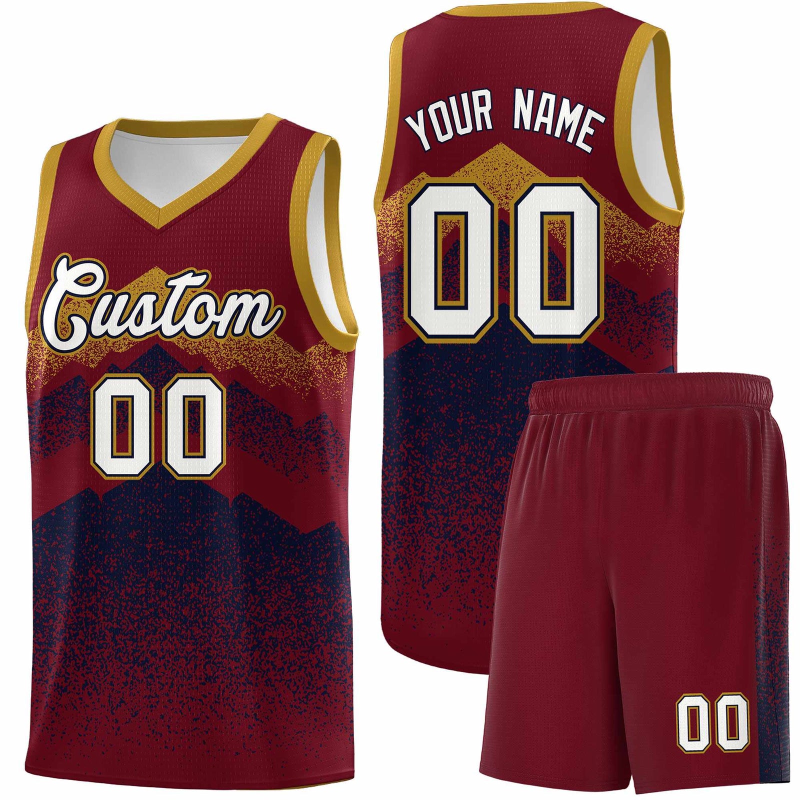 Custom Youth Basketball Jerseys Crimson Navy Gradient Mountain Design Uniforms