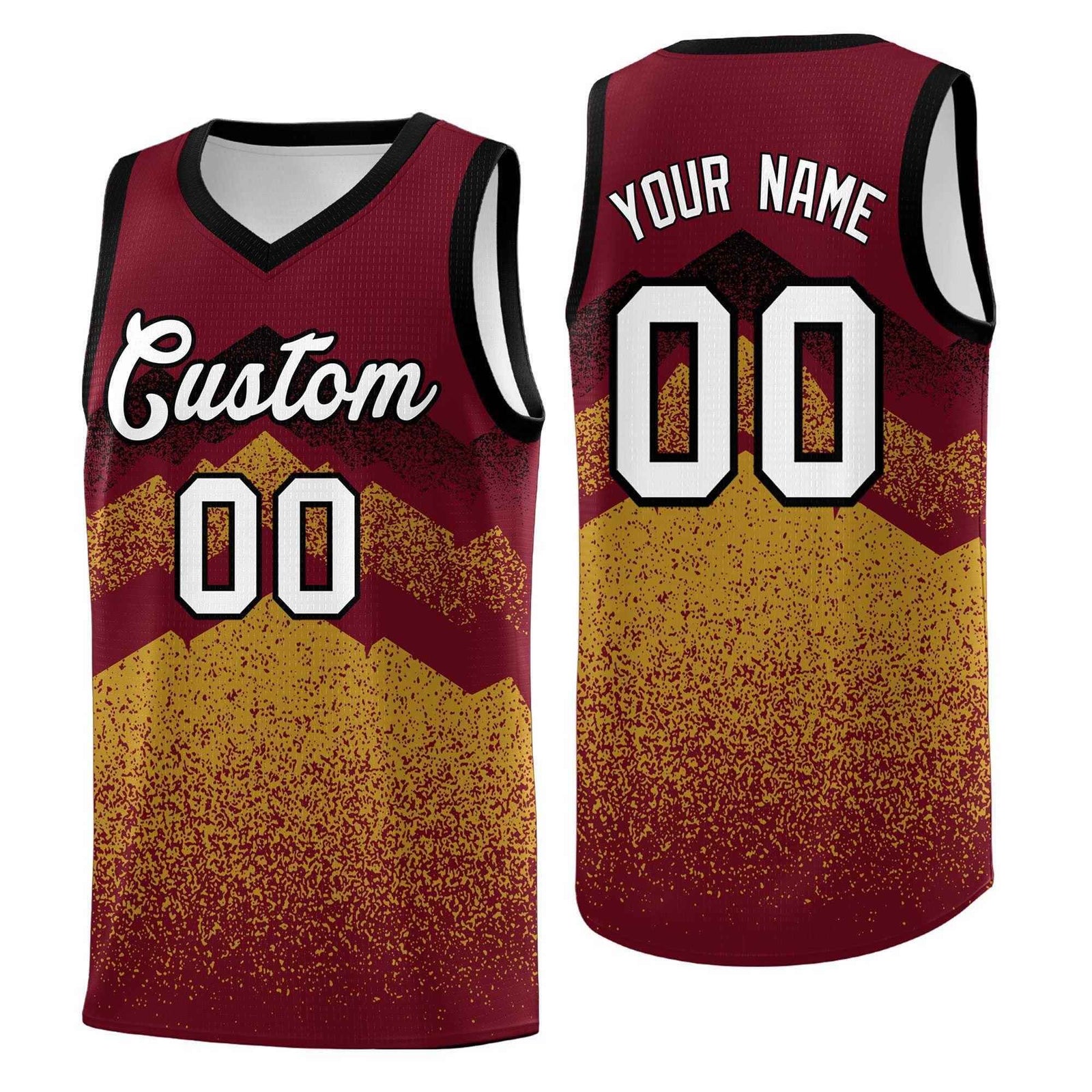 Personalized Youth Basketball Jerseys Crimson Old Gold Gradient Mountain Design Uniforms