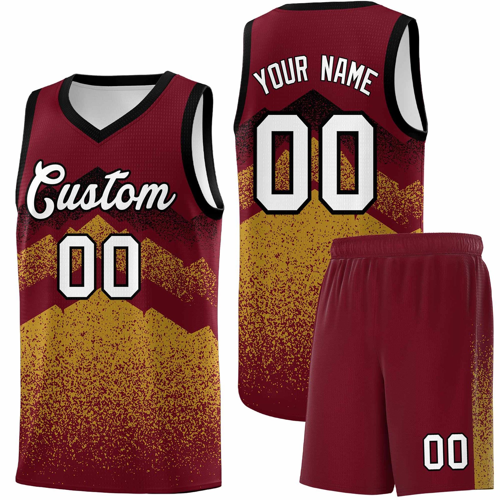 Personalized Youth Basketball Jerseys Crimson Old Gold Gradient Mountain Design Uniforms