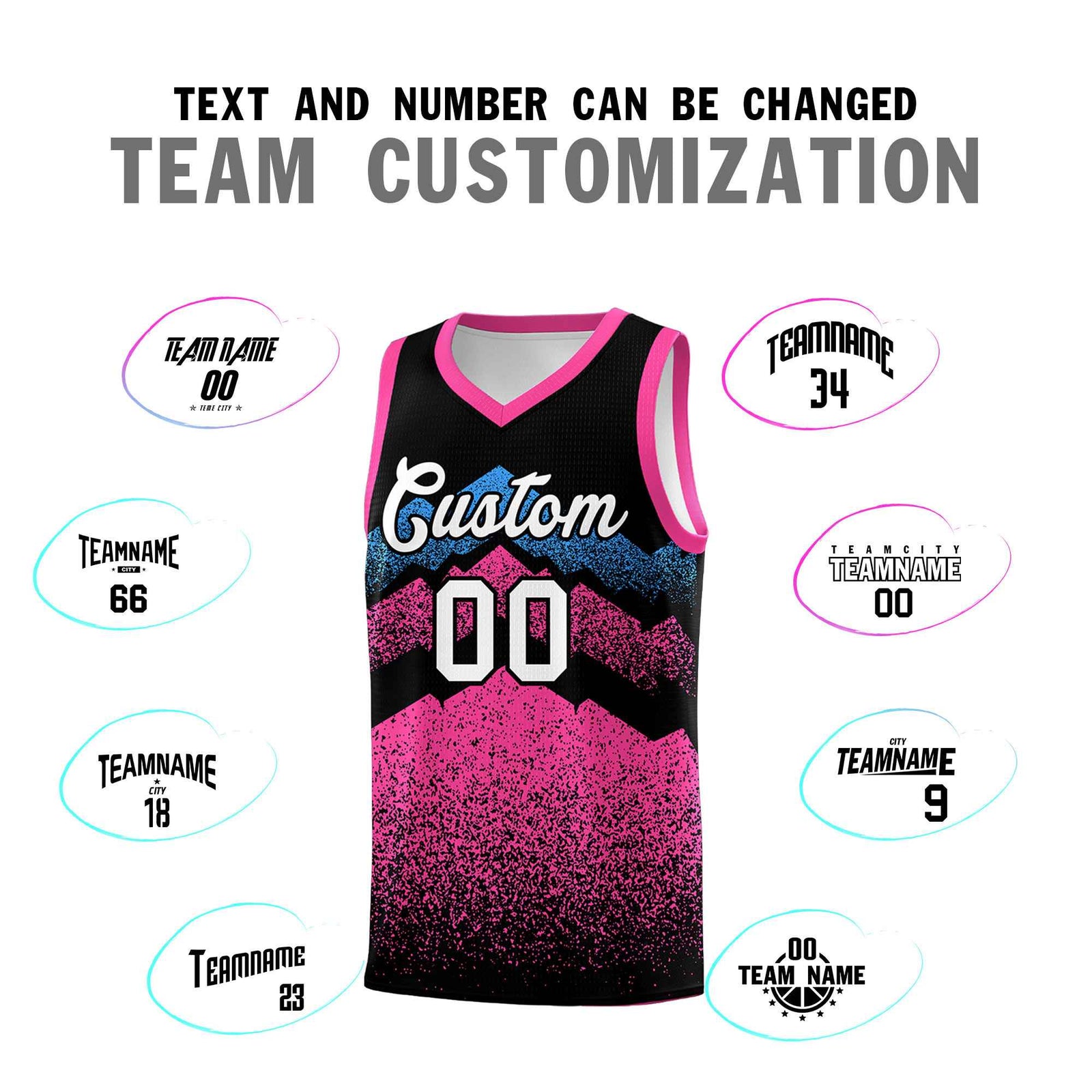 Personalized Youth Basketball Jerseys Black Pink Gradient Mountain Design Uniforms