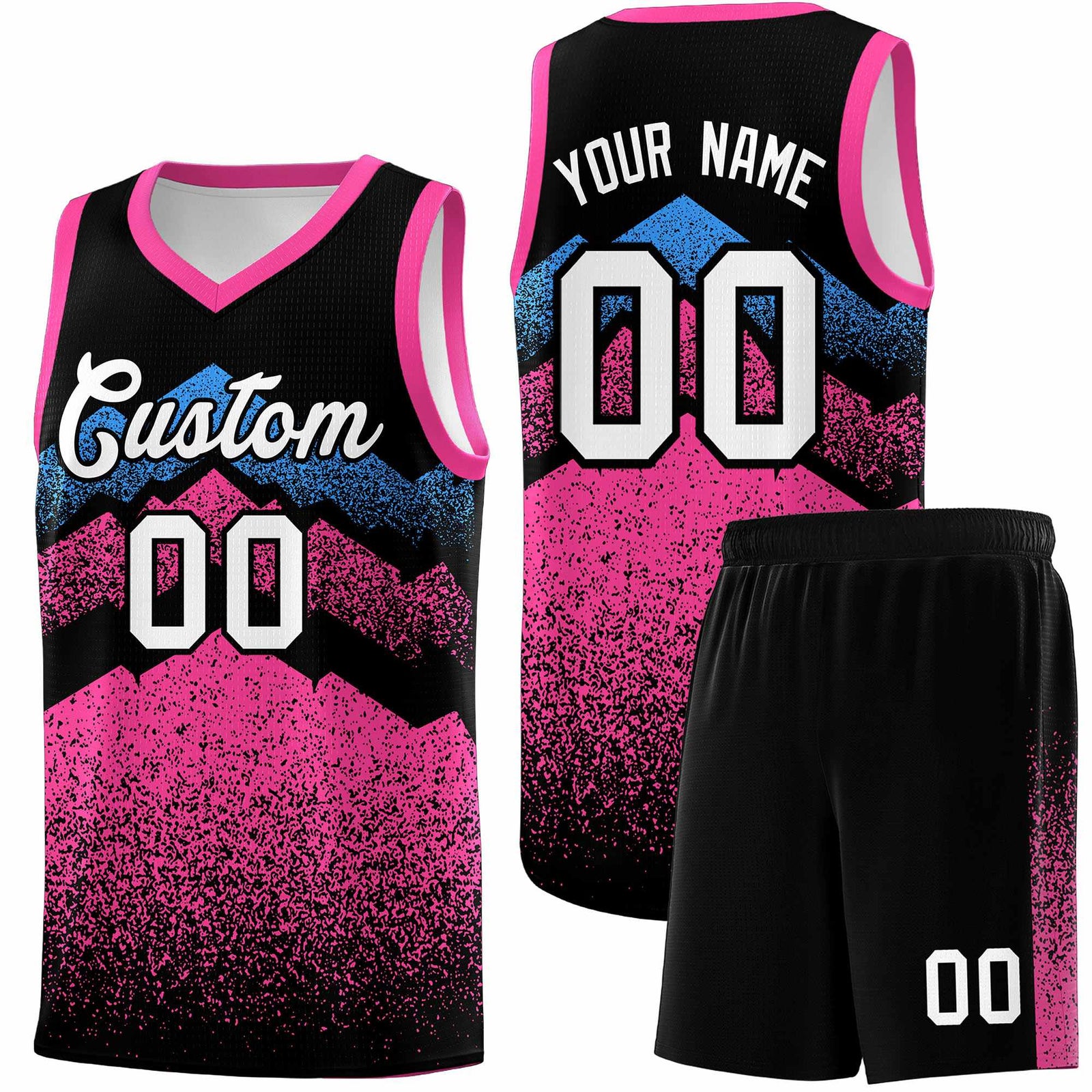 Personalized Youth Basketball Jerseys Black Pink Gradient Mountain Design Uniforms