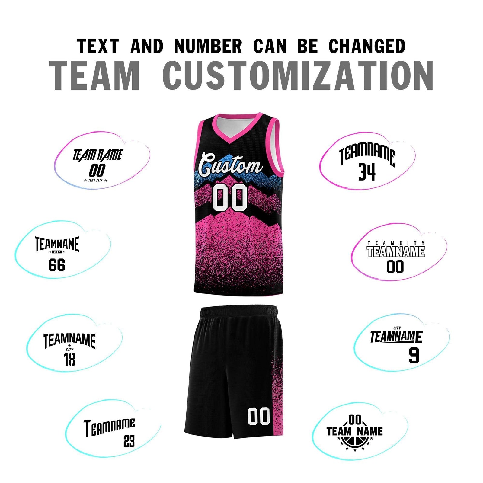 Personalized Youth Basketball Jerseys Black Pink Gradient Mountain Design Uniforms