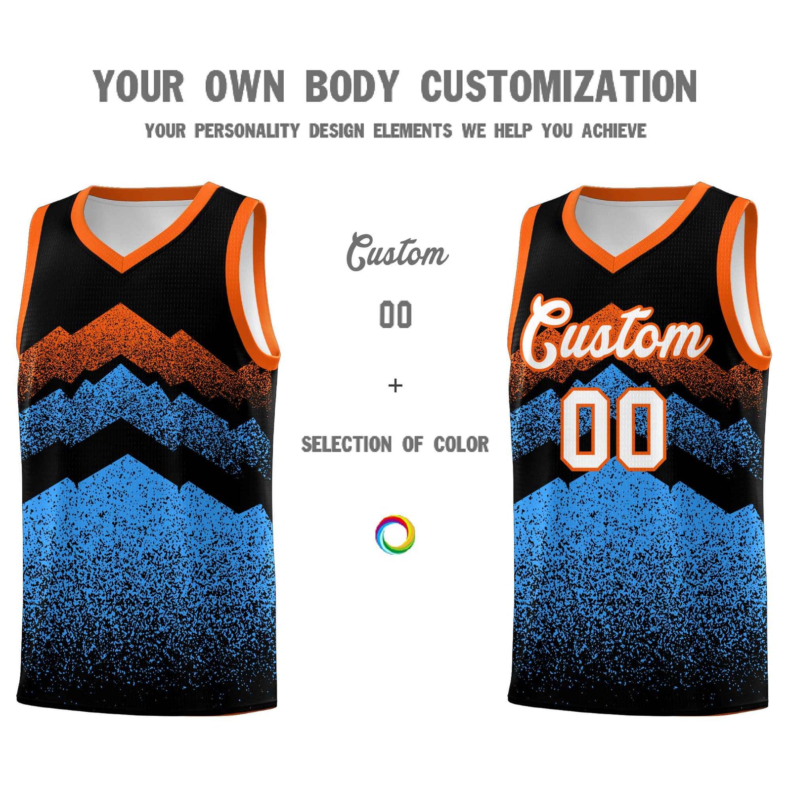 Personalized Youth Basketball Jerseys Black Powder Blue Gradient Mountain Design Uniforms