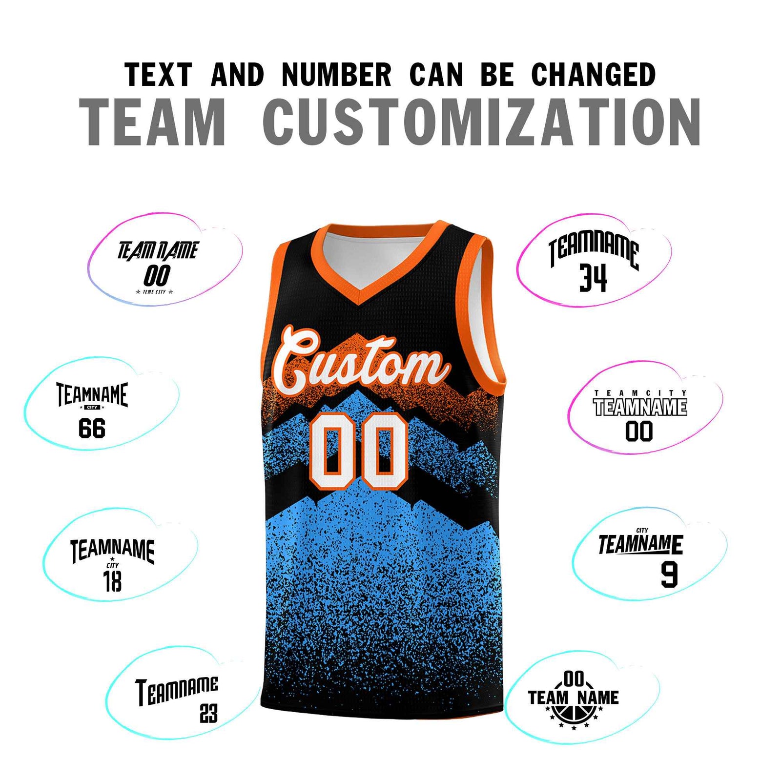 Personalized Youth Basketball Jerseys Black Powder Blue Gradient Mountain Design Uniforms