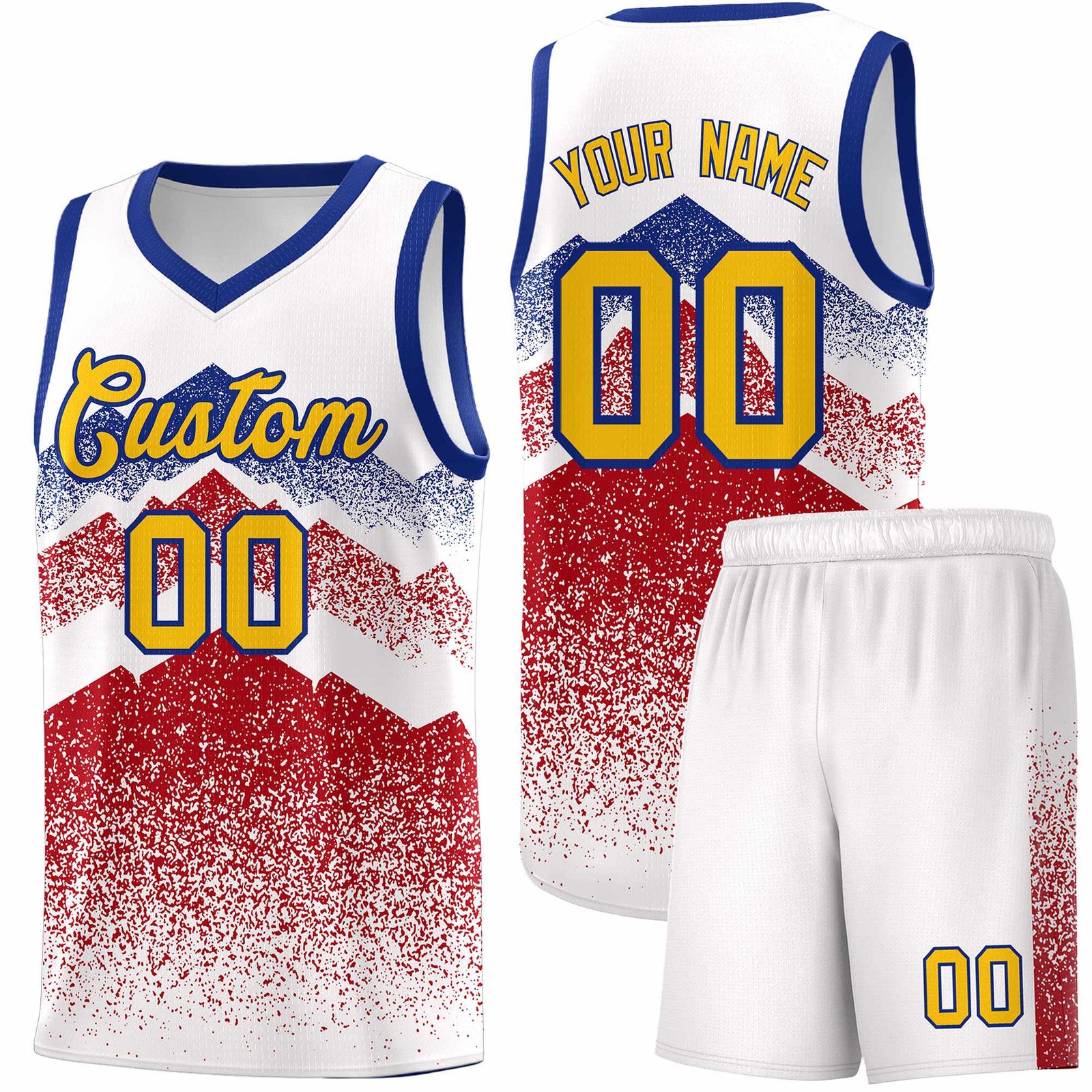 Custom Youth Basketball Jerseys White Red Gradient Mountain Design Uniforms