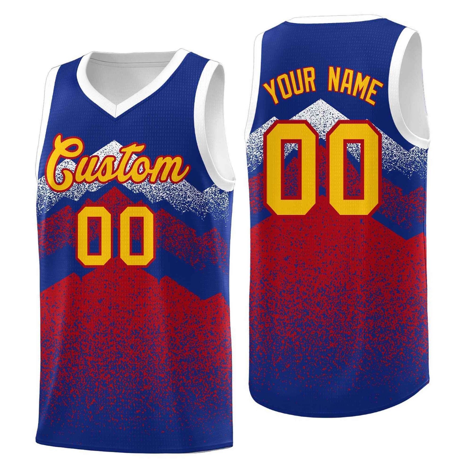 Personalized Youth Basketball Jerseys Royal Red Gradient Mountain Design Uniforms