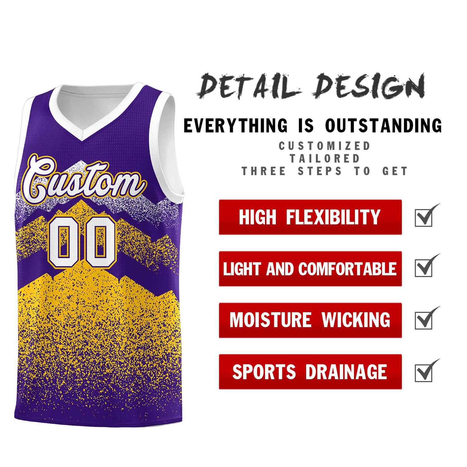 Personalized Youth Basketball Jerseys Purple Gold Gradient Mountain Design Uniforms