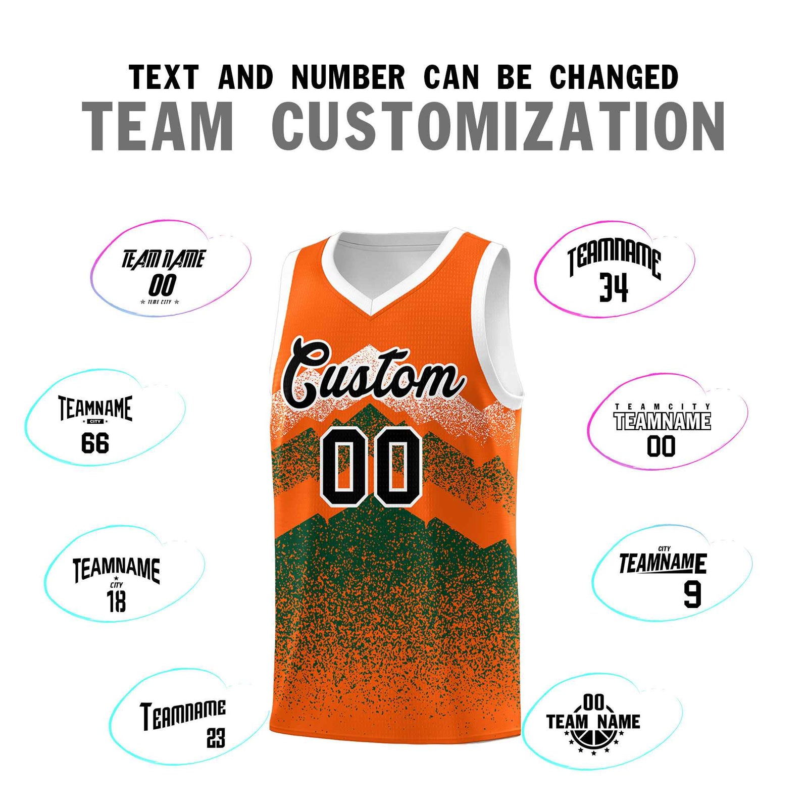 Personalized Youth Basketball Jerseys Orange Green Gradient Mountain Design Uniforms