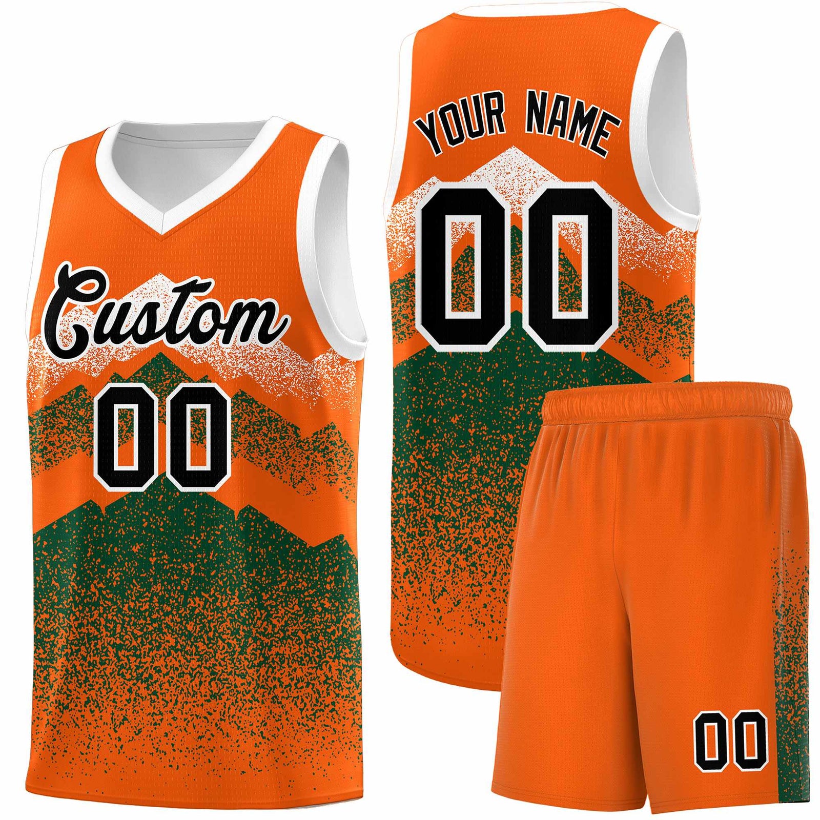 Personalized Youth Basketball Jerseys Orange Green Gradient Mountain Design Uniforms