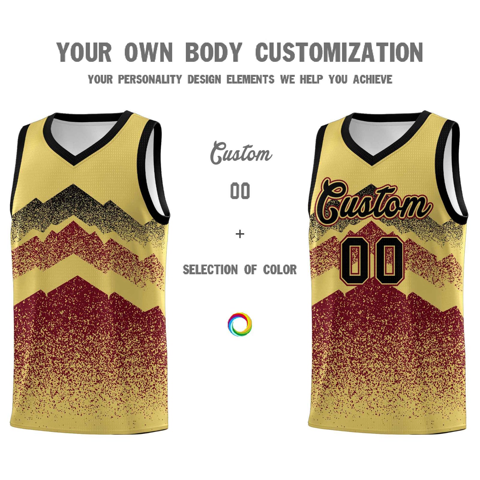 Personalized Youth Basketball Jerseys Khaki Crimson Gradient Mountain Design Uniforms