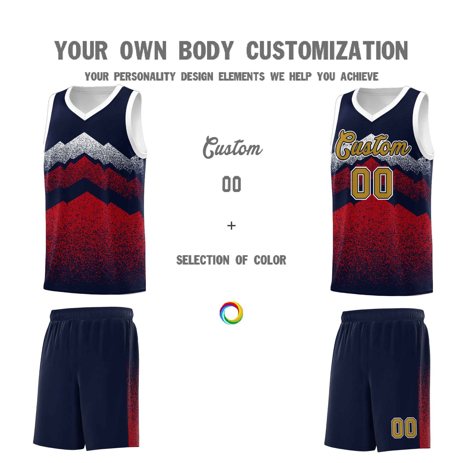 Personalized Youth Basketball Jerseys Navy Red Gradient Mountain Design Uniforms