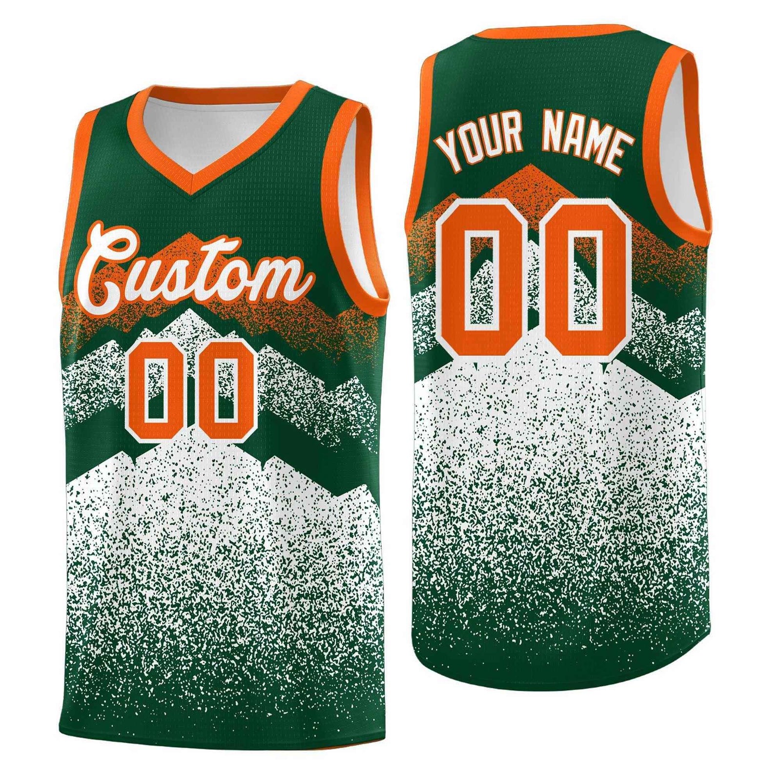 Personalized Youth Basketball Jerseys Green White Gradient Mountain Design Uniforms