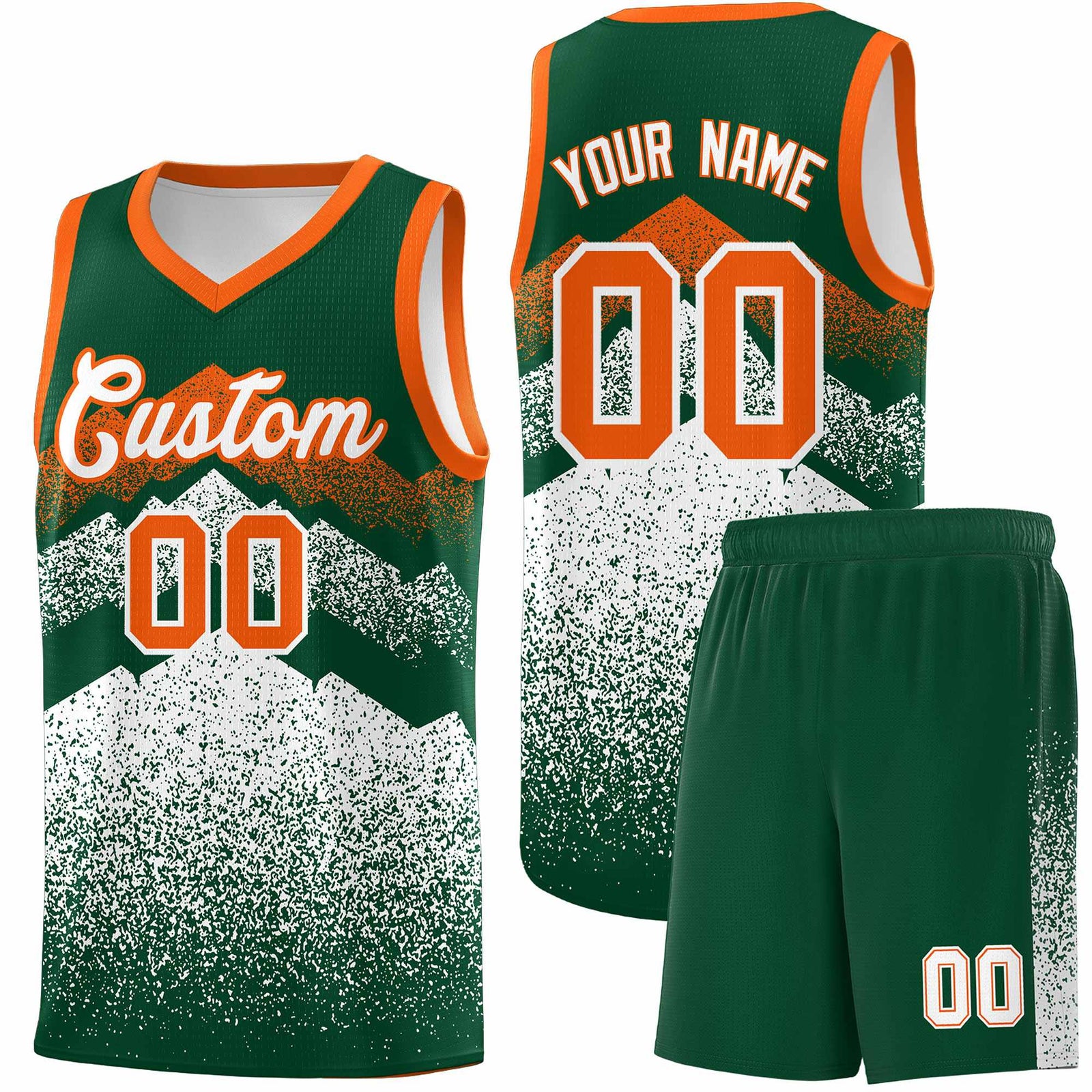 Personalized Youth Basketball Jerseys Green White Gradient Mountain Design Uniforms