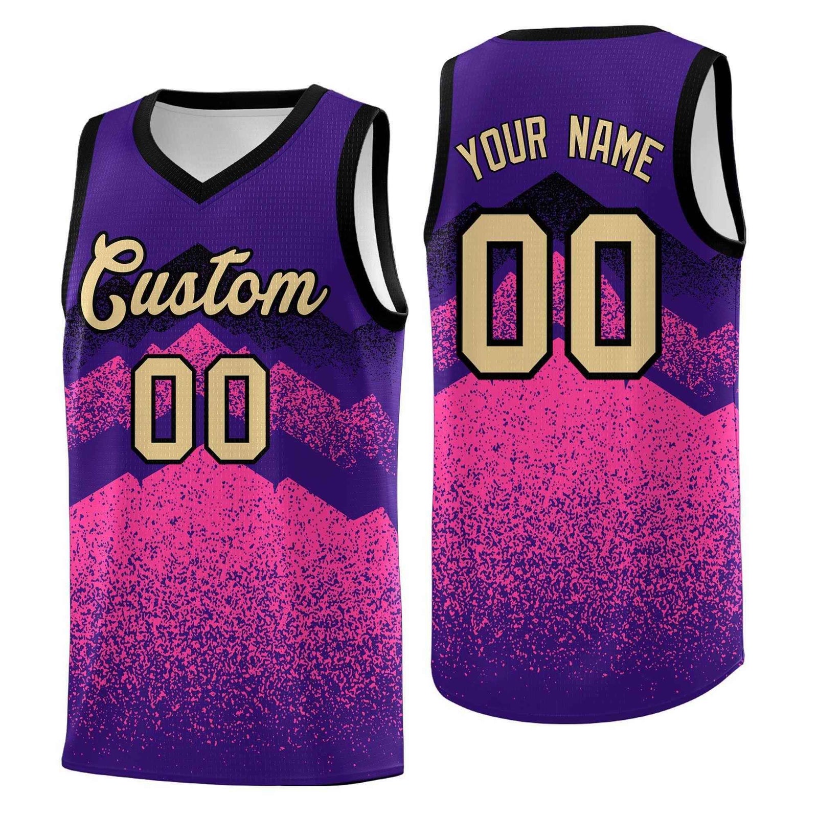 Custom Youth Basketball Jerseys Purple Pink Gradient Mountain Design Uniforms