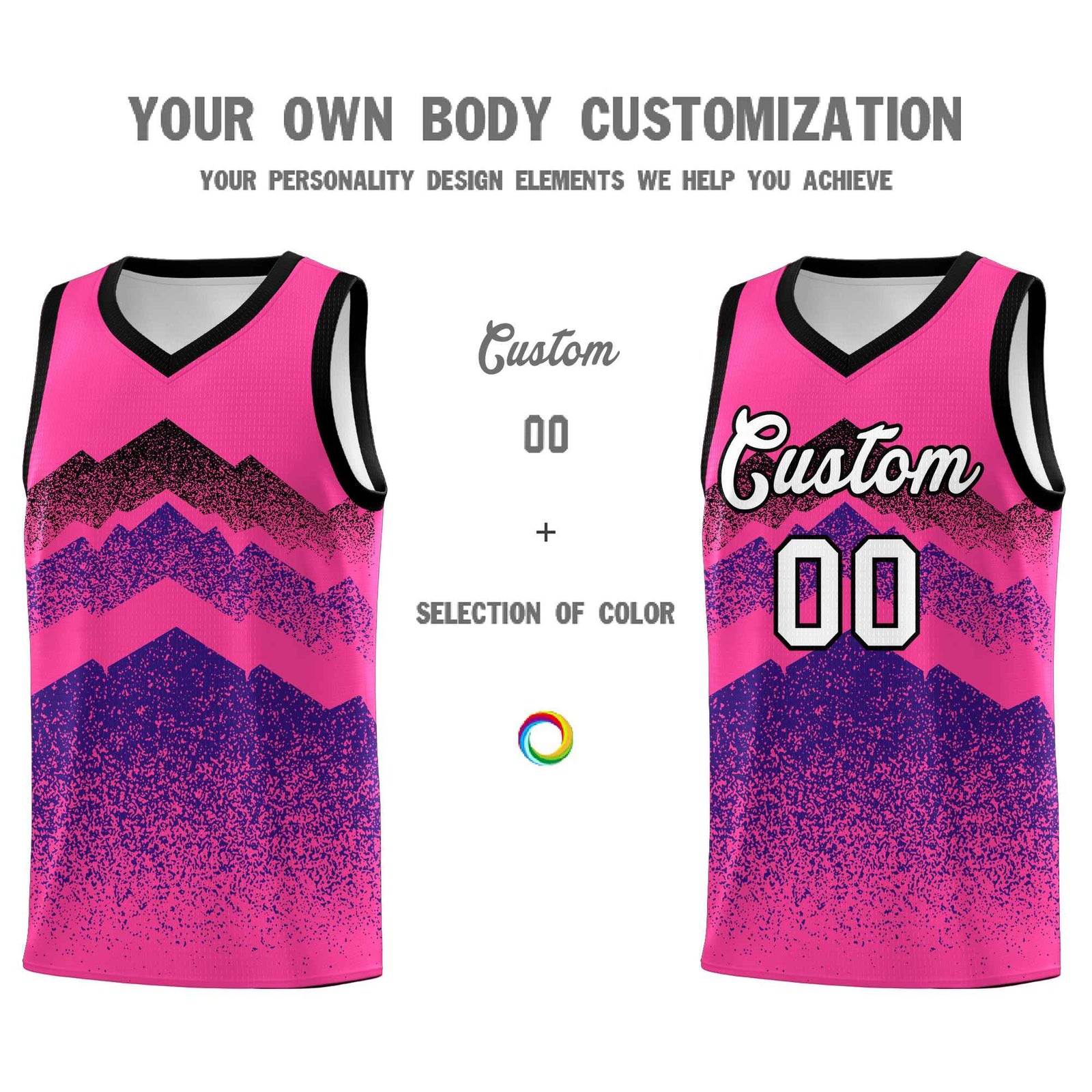 Personalized Youth Basketball Jerseys Pink Purple Gradient Mountain Design Uniforms